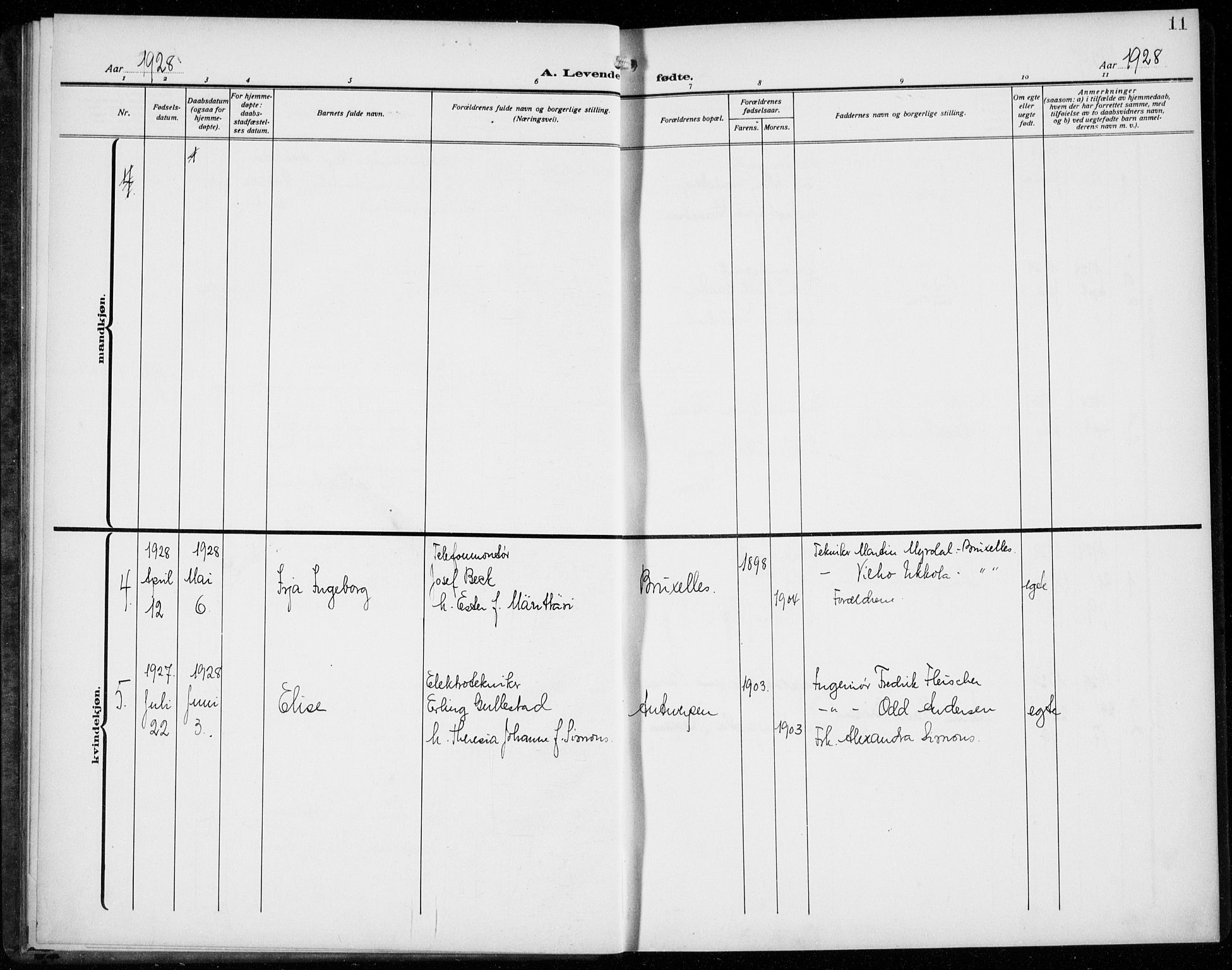 Den norske sjømannsmisjon i utlandet/Antwerpen, SAB/SAB/PA-0105/H/Ha/L0003: Parish register (official) no. A 3, 1914-1930, p. 11