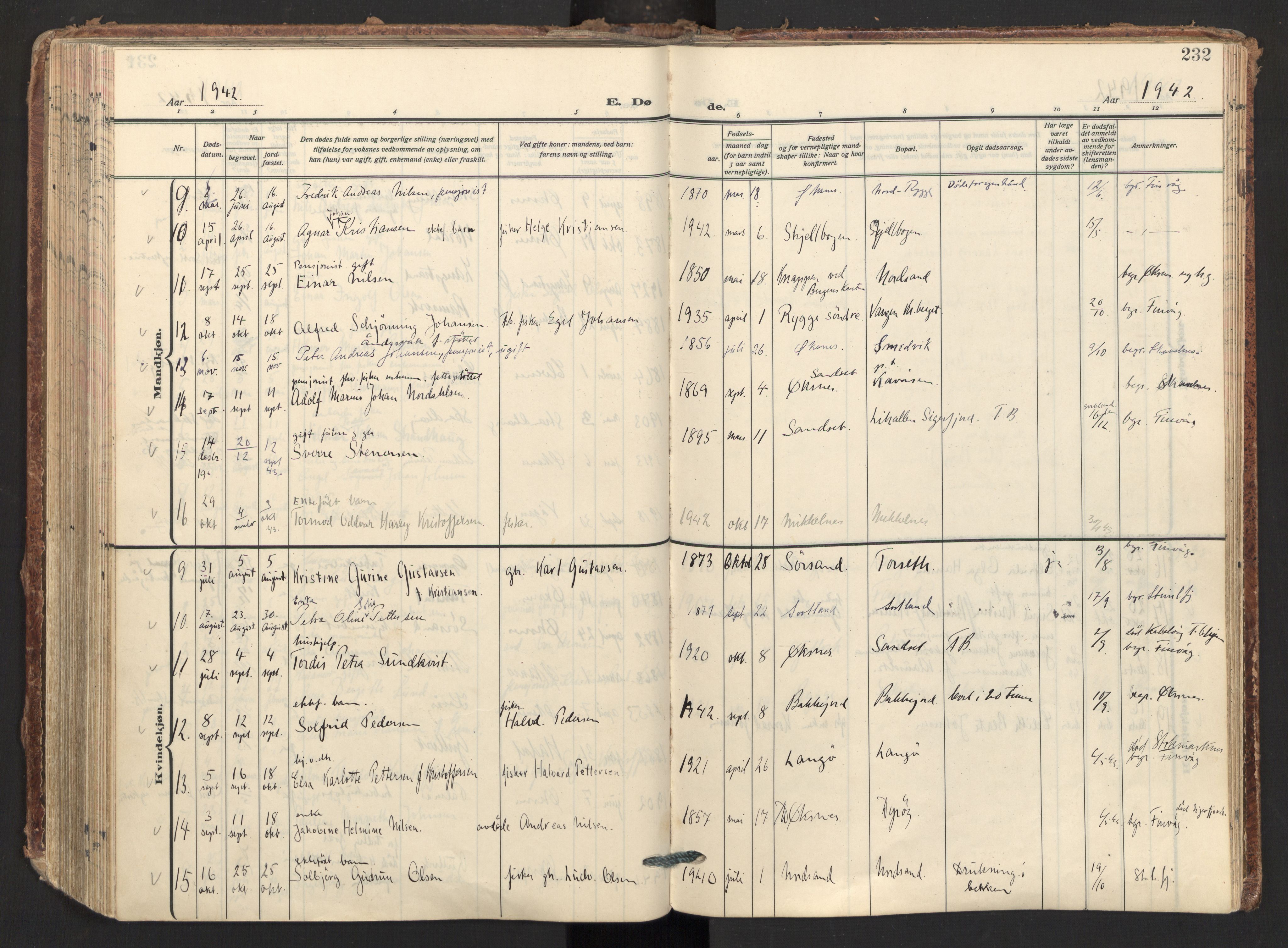 Ministerialprotokoller, klokkerbøker og fødselsregistre - Nordland, AV/SAT-A-1459/893/L1344: Parish register (official) no. 893A16, 1929-1946, p. 232