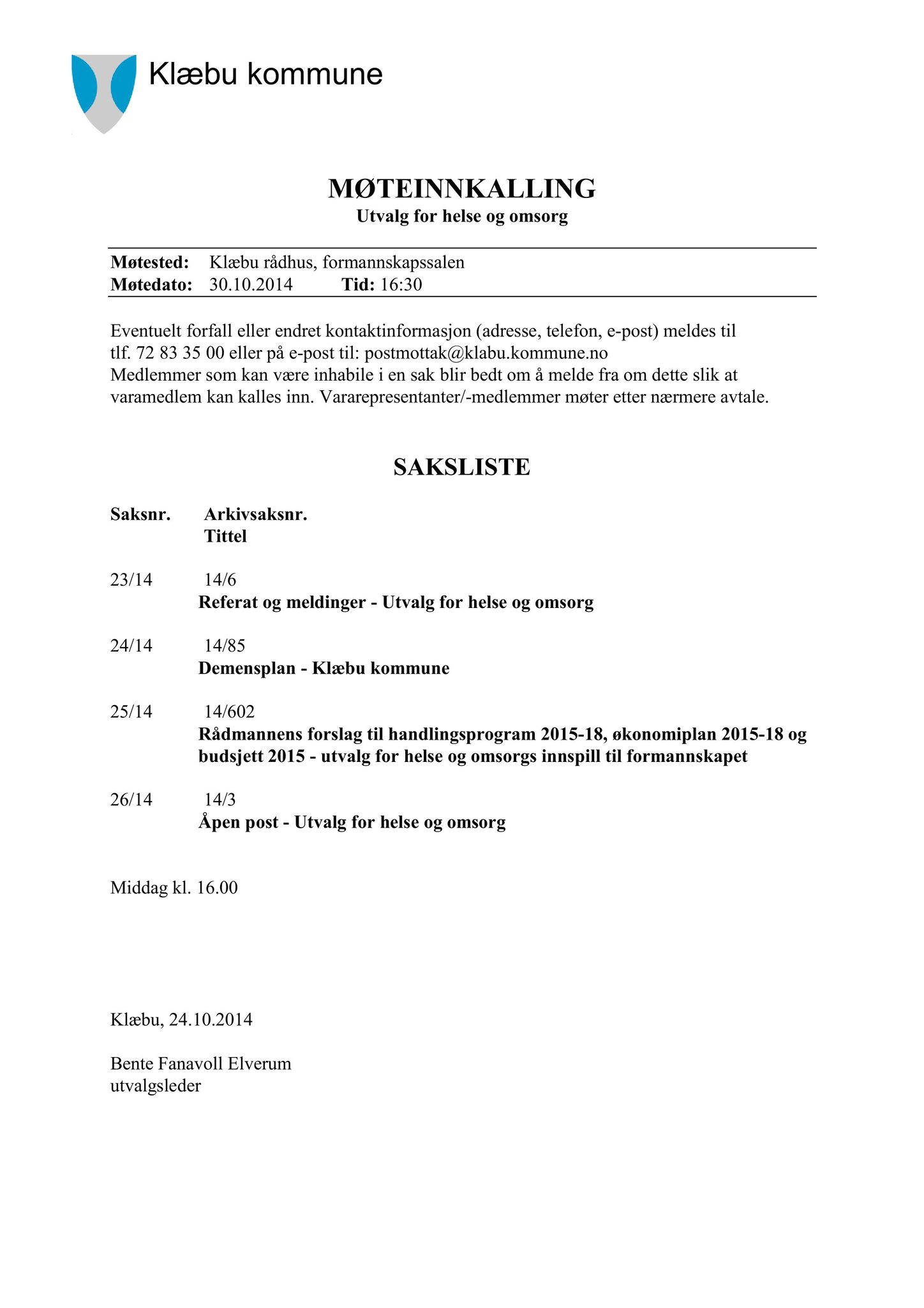 Klæbu Kommune, TRKO/KK/05-UOm/L005: Utvalg for omsorg - Møtedokumenter, 2014, p. 130