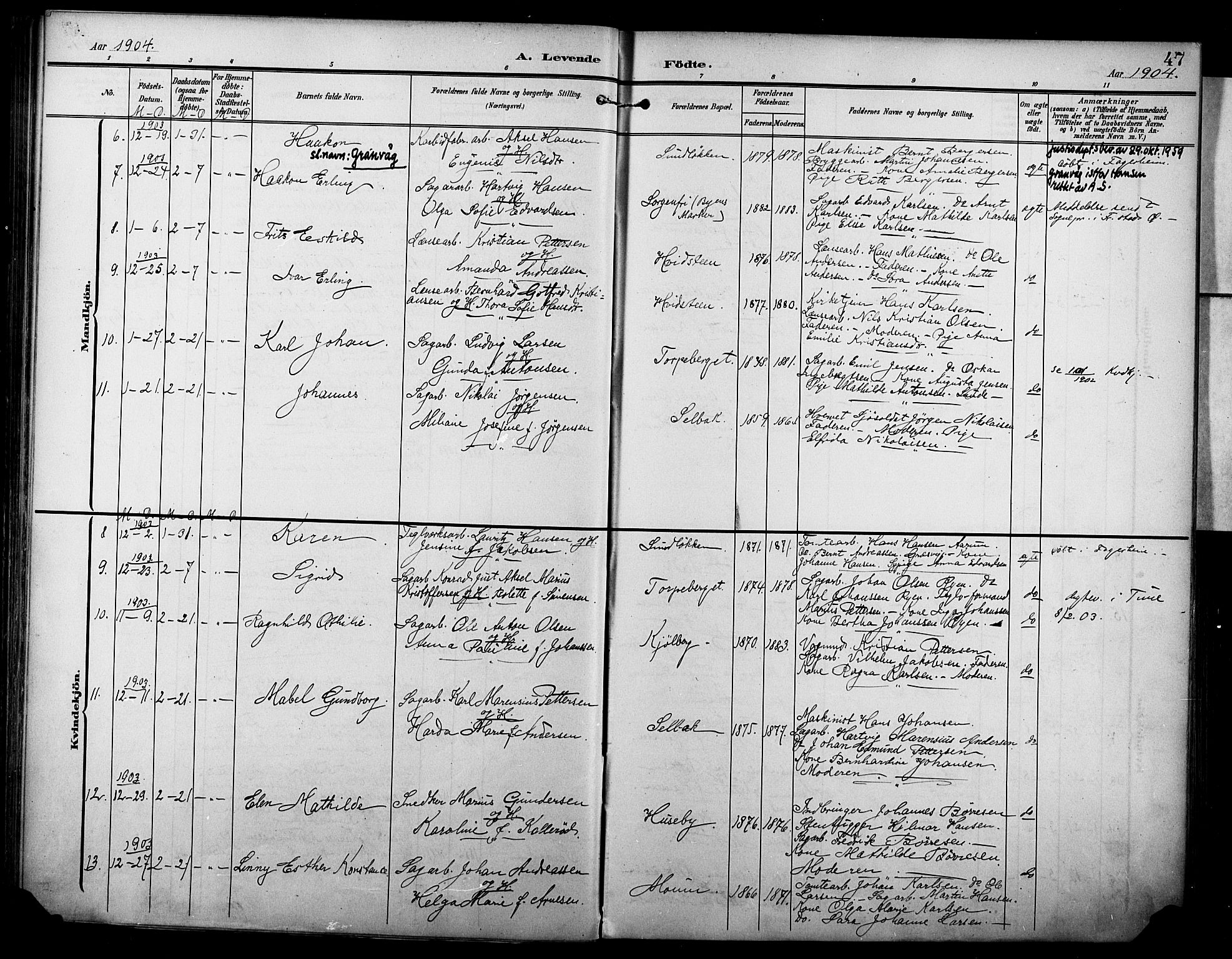 Borge prestekontor Kirkebøker, AV/SAO-A-10903/F/Fa/L0009: Parish register (official) no. I 9, 1902-1911, p. 47