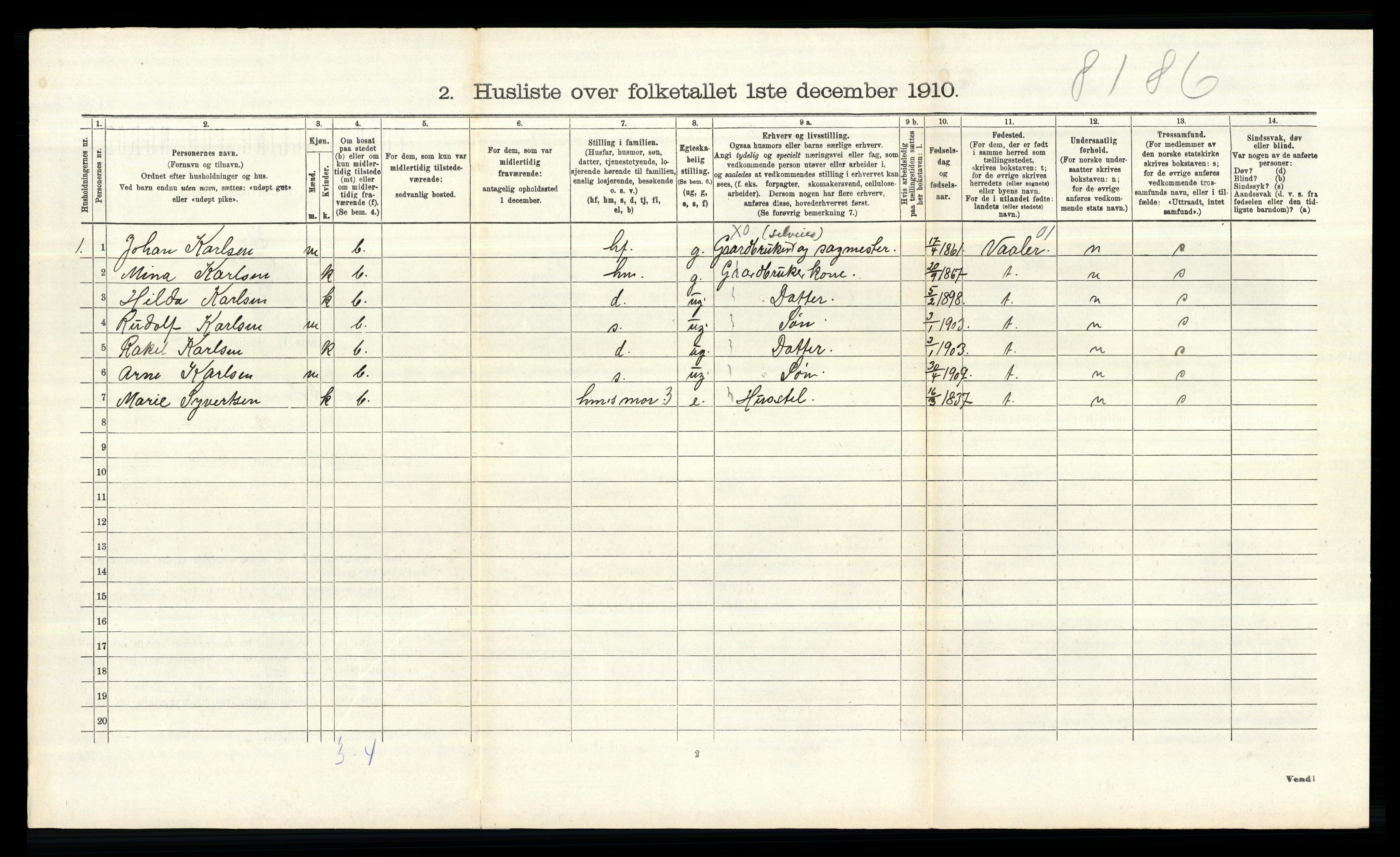 RA, 1910 census for Hobøl, 1910, p. 299