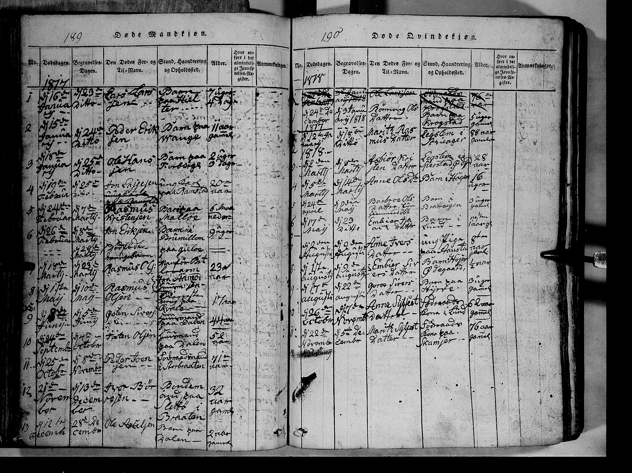 Lom prestekontor, SAH/PREST-070/L/L0003: Parish register (copy) no. 3, 1815-1844, p. 189-190