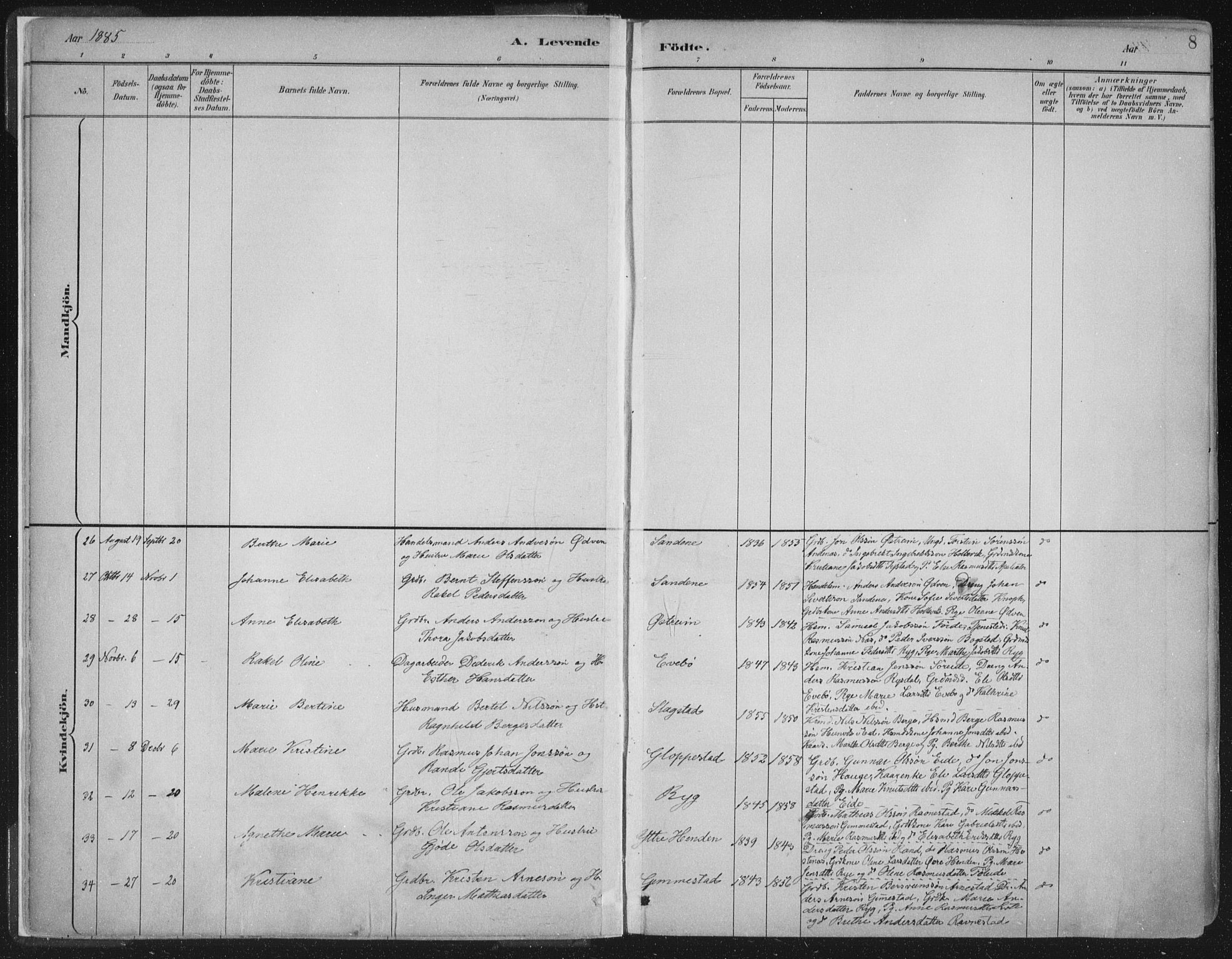 Gloppen sokneprestembete, AV/SAB-A-80101/H/Haa/Haab/L0001: Parish register (official) no. B  1, 1885-1905, p. 8