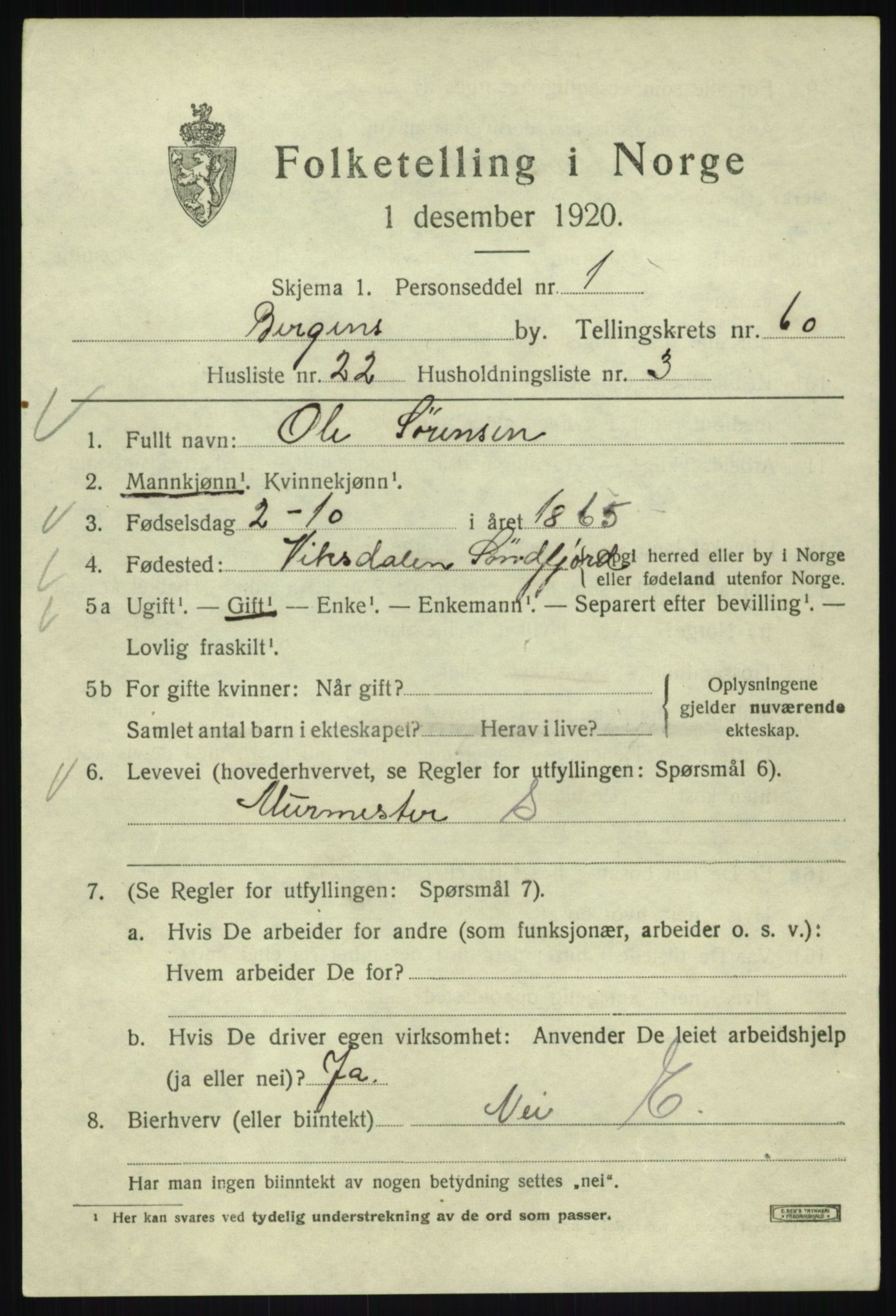 SAB, 1920 census for Bergen, 1920, p. 129776