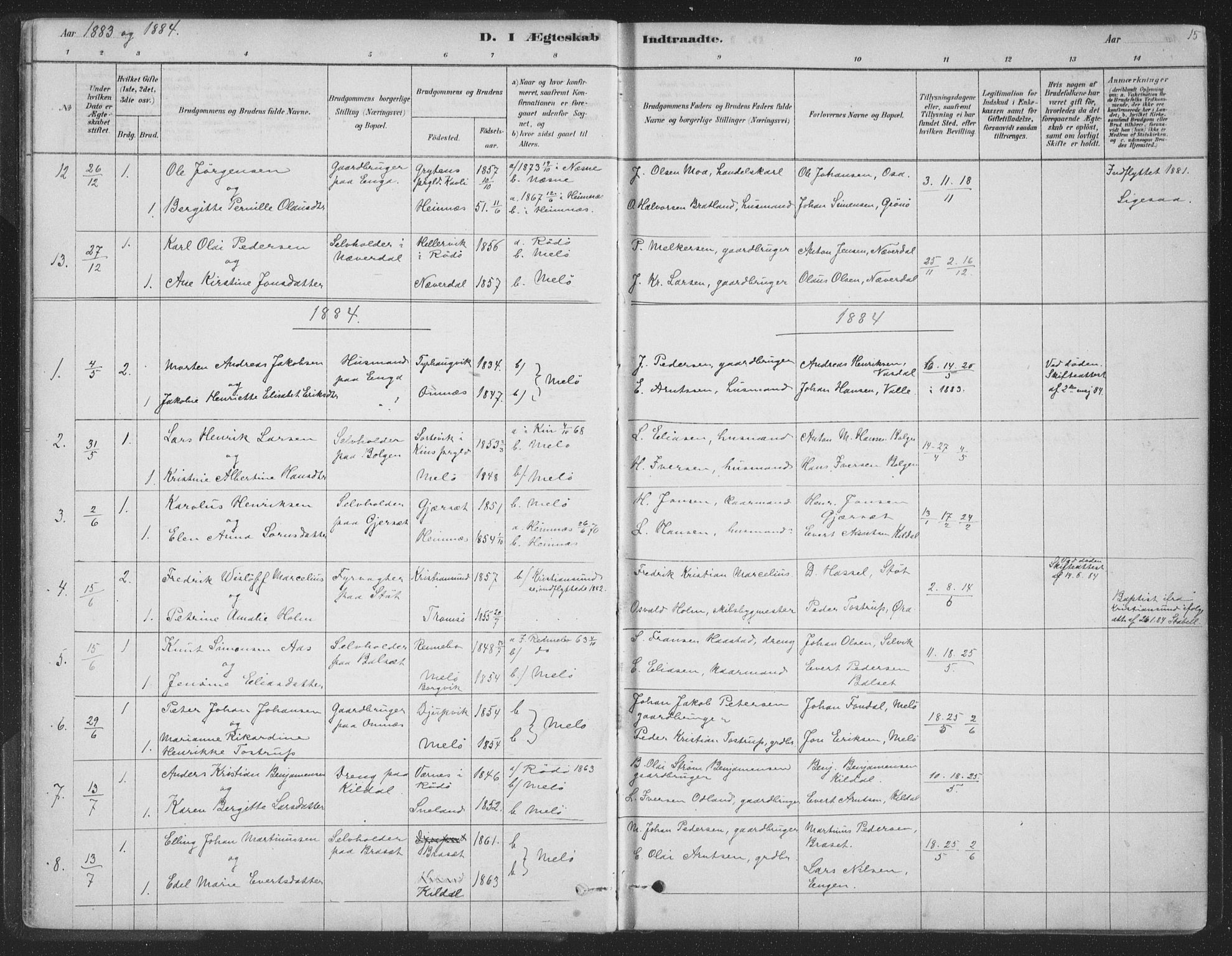 Ministerialprotokoller, klokkerbøker og fødselsregistre - Nordland, AV/SAT-A-1459/843/L0627: Parish register (official) no. 843A02, 1878-1908, p. 15