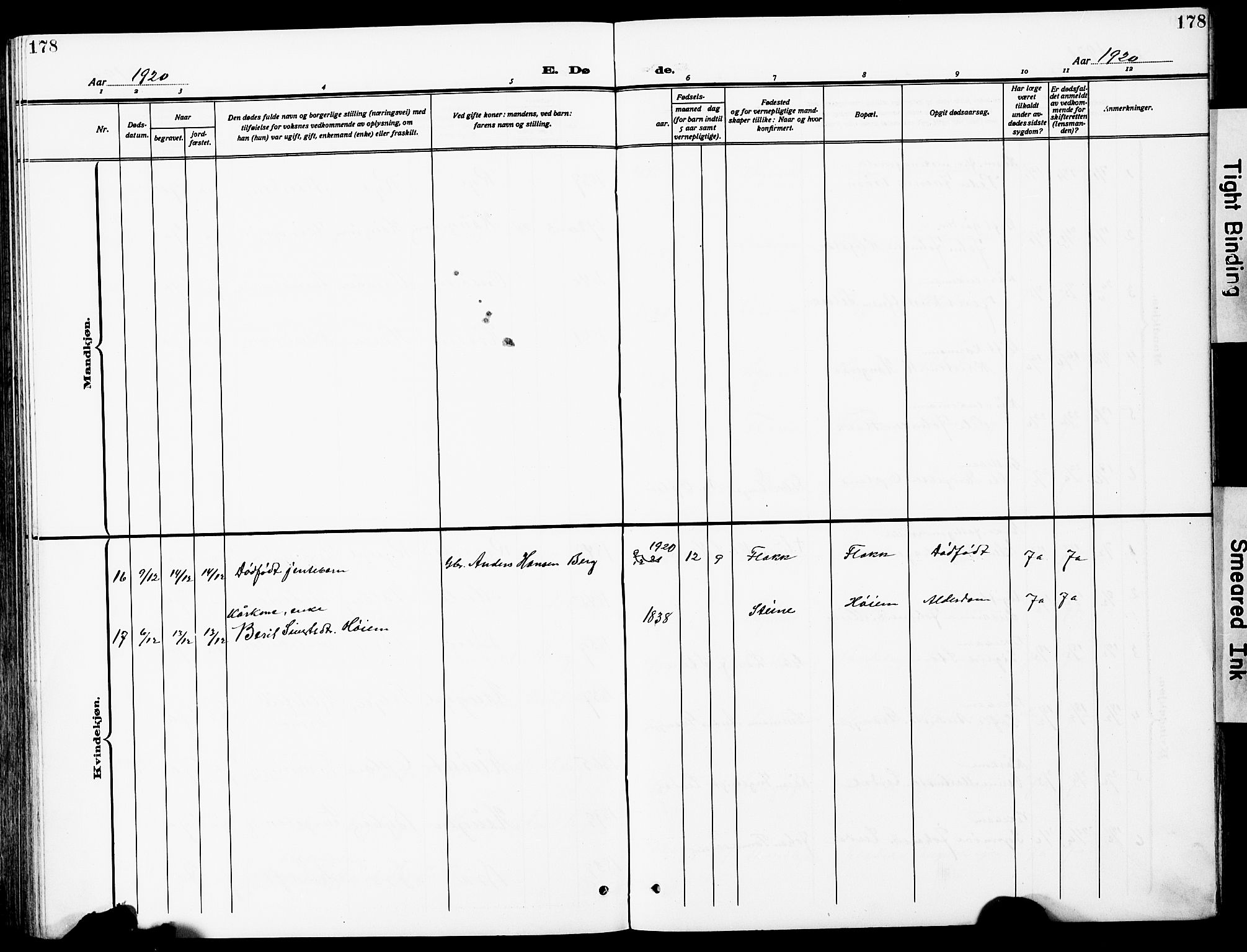 Ministerialprotokoller, klokkerbøker og fødselsregistre - Sør-Trøndelag, AV/SAT-A-1456/612/L0388: Parish register (copy) no. 612C04, 1909-1929, p. 178