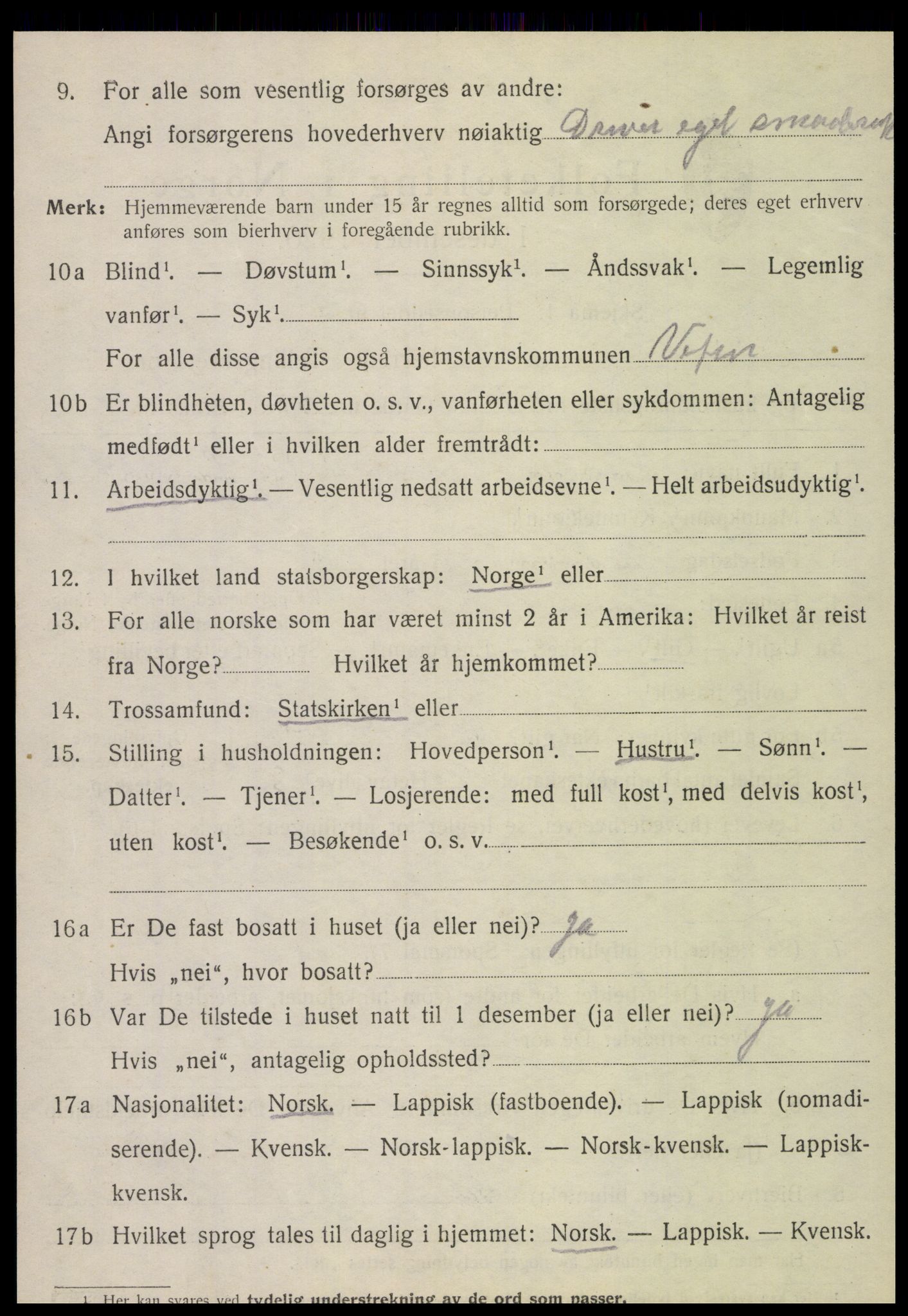 SAT, 1920 census for Vefsn, 1920, p. 10154