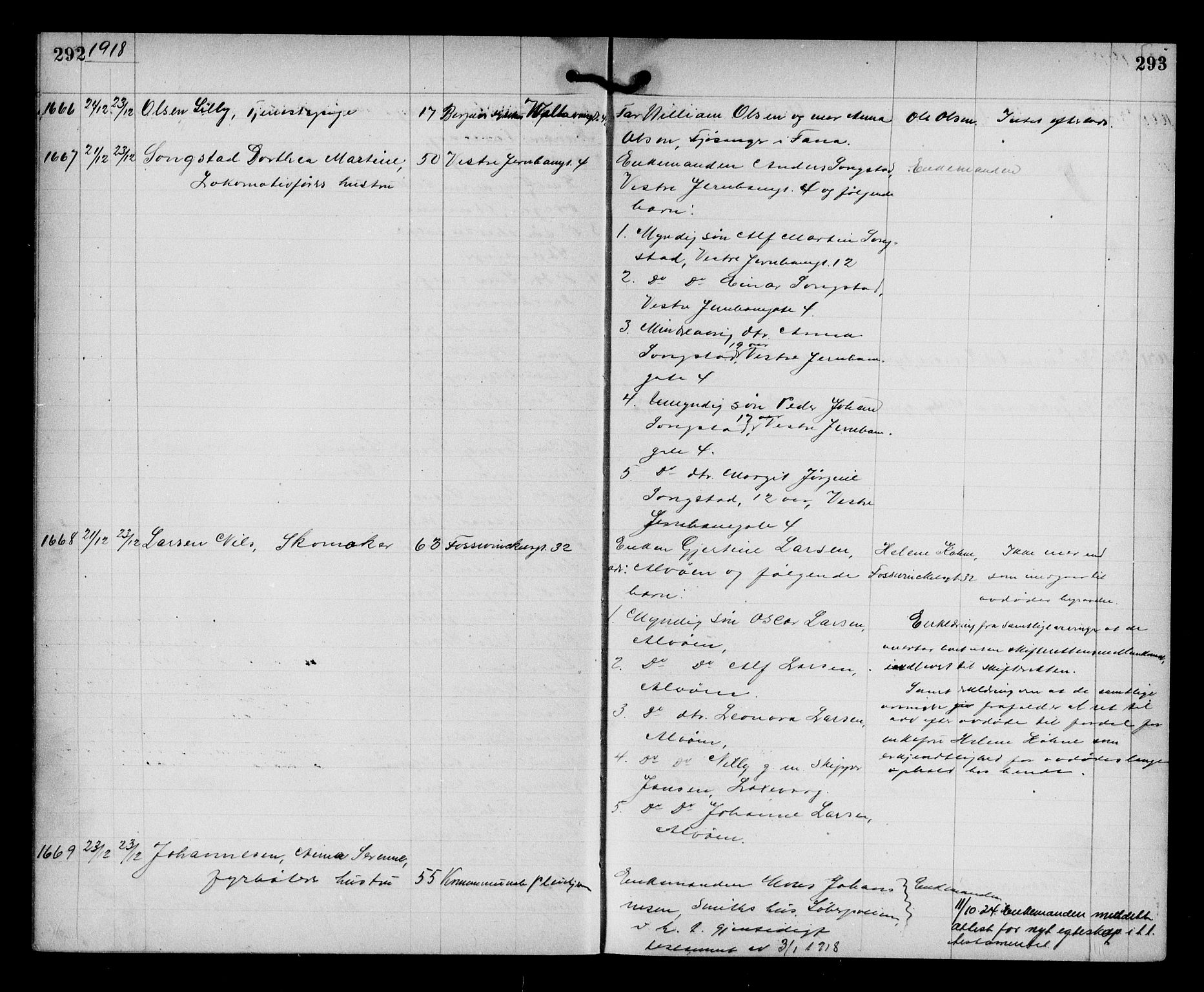Byfogd og Byskriver i Bergen, AV/SAB-A-3401/06/06Na/L0012: Dødsfallsjournaler, 1918-1919, p. 292-293