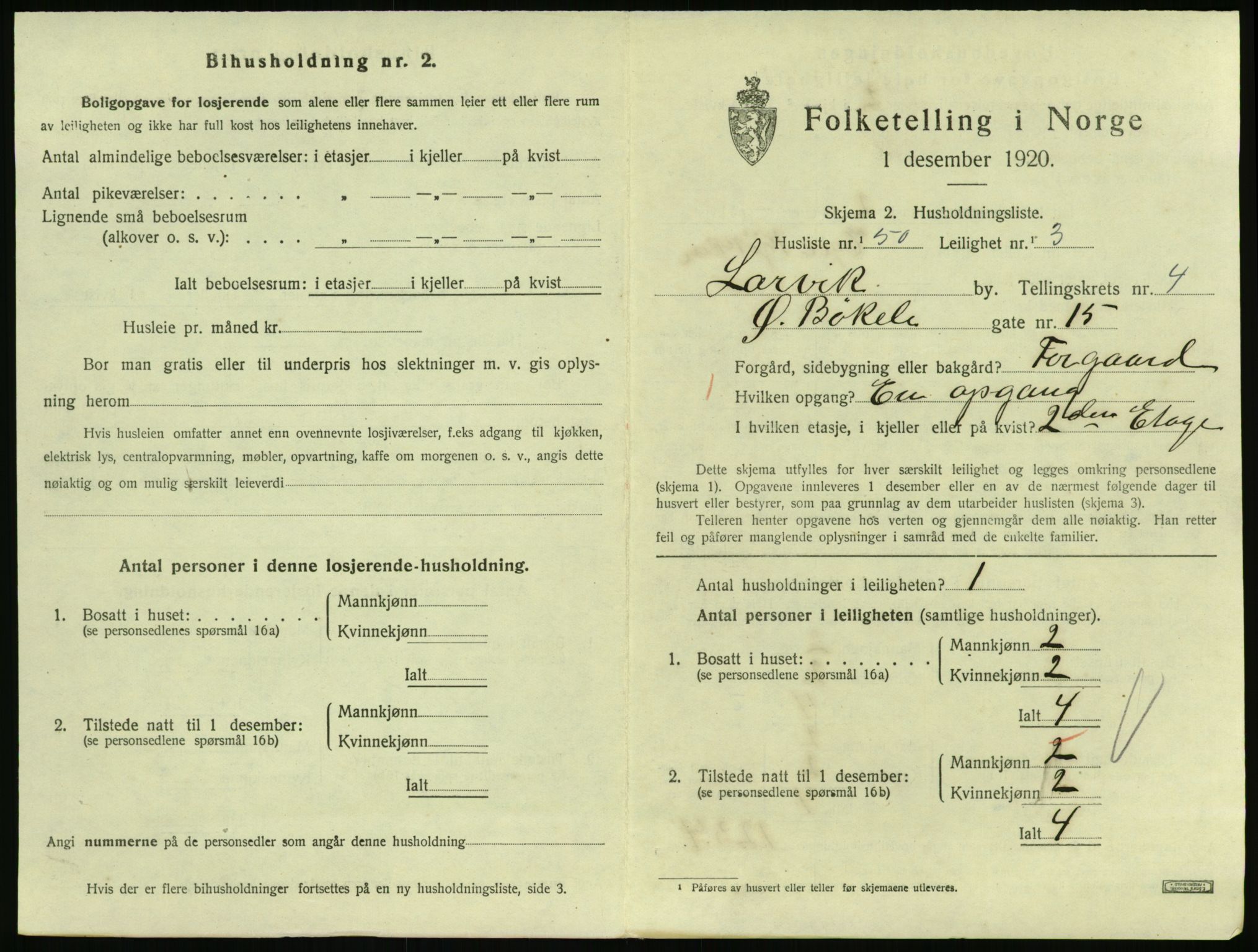 SAKO, 1920 census for Larvik, 1920, p. 4394