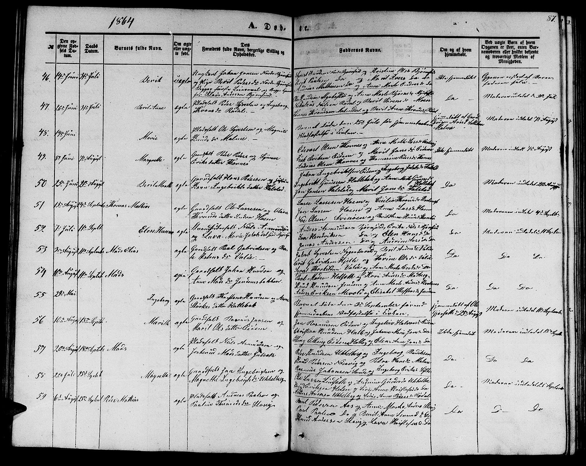 Ministerialprotokoller, klokkerbøker og fødselsregistre - Møre og Romsdal, AV/SAT-A-1454/565/L0753: Parish register (copy) no. 565C02, 1845-1870, p. 87