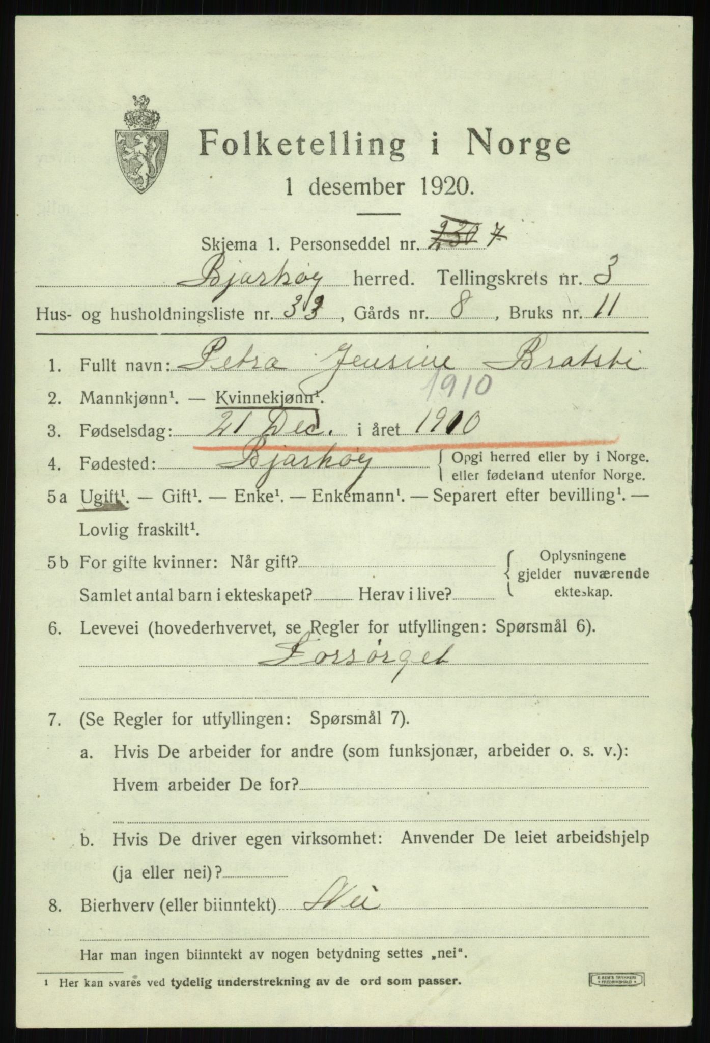 SATØ, 1920 census for Bjarkøy, 1920, p. 2017