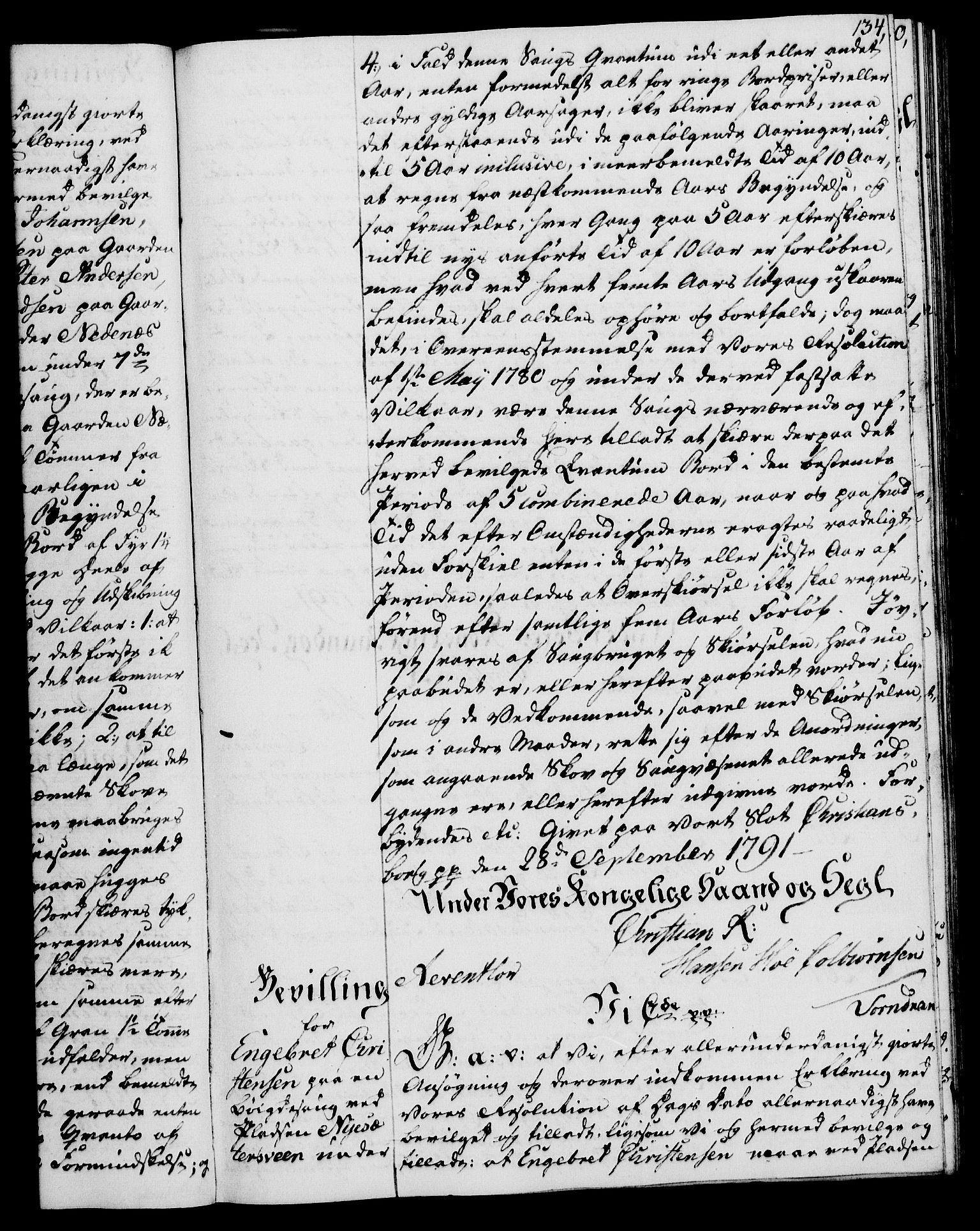 Rentekammeret, Kammerkanselliet, RA/EA-3111/G/Gg/Gga/L0015: Norsk ekspedisjonsprotokoll med register (merket RK 53.15), 1790-1791, p. 134