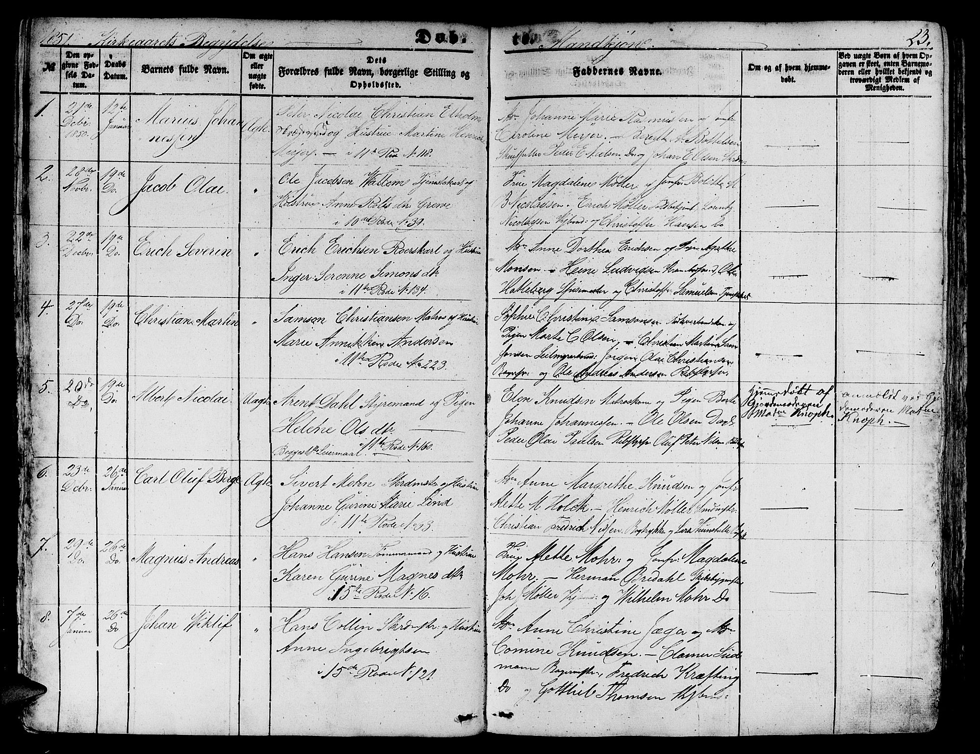Domkirken sokneprestembete, SAB/A-74801/H/Hab/L0010: Parish register (copy) no. B 3, 1849-1856, p. 23