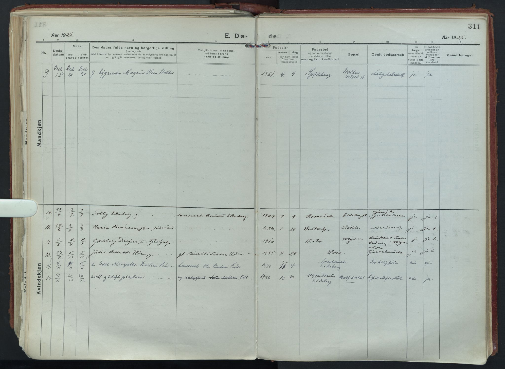 Eidsberg prestekontor Kirkebøker, SAO/A-10905/F/Fa/L0015: Parish register (official) no. I 15, 1920-1937, p. 311