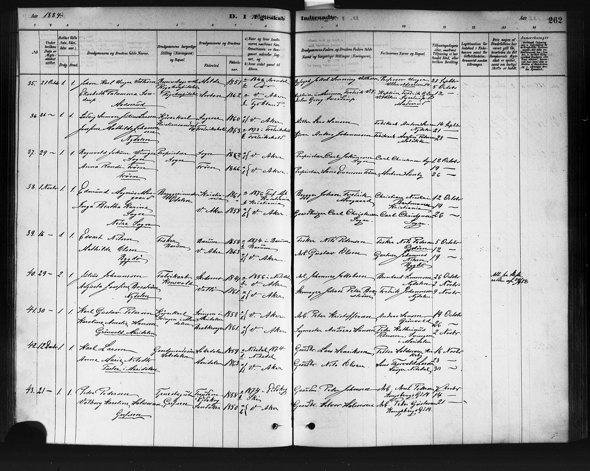 Vestre Aker prestekontor Kirkebøker, AV/SAO-A-10025/F/Fa/L0008: Parish register (official) no. 8, 1878-1903, p. 262