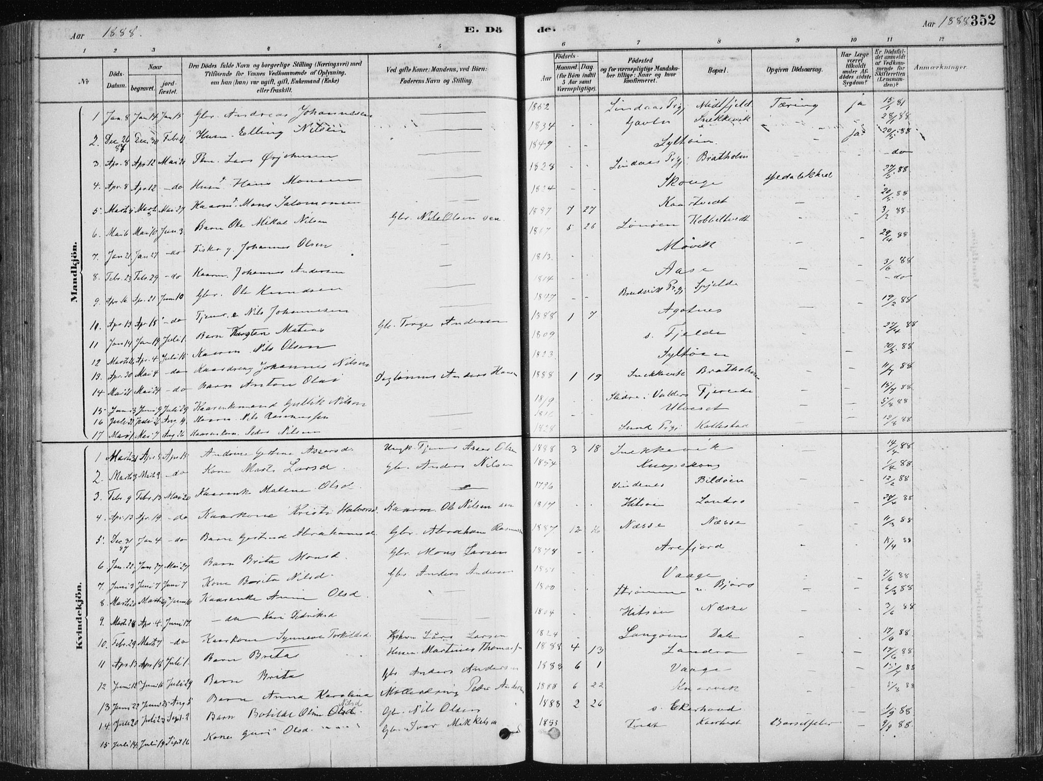 Fjell sokneprestembete, AV/SAB-A-75301/H/Haa: Parish register (official) no. A  8, 1878-1898, p. 352