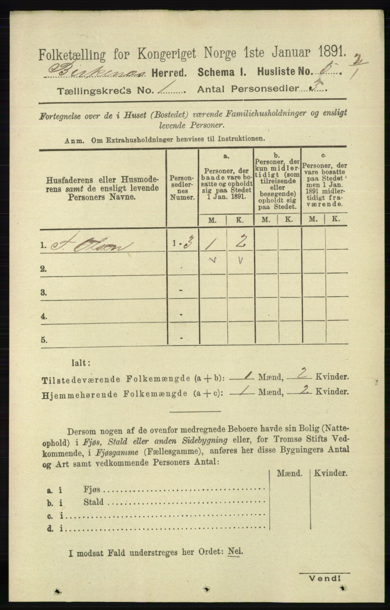 RA, 1891 Census for 0928 Birkenes, 1891, p. 25