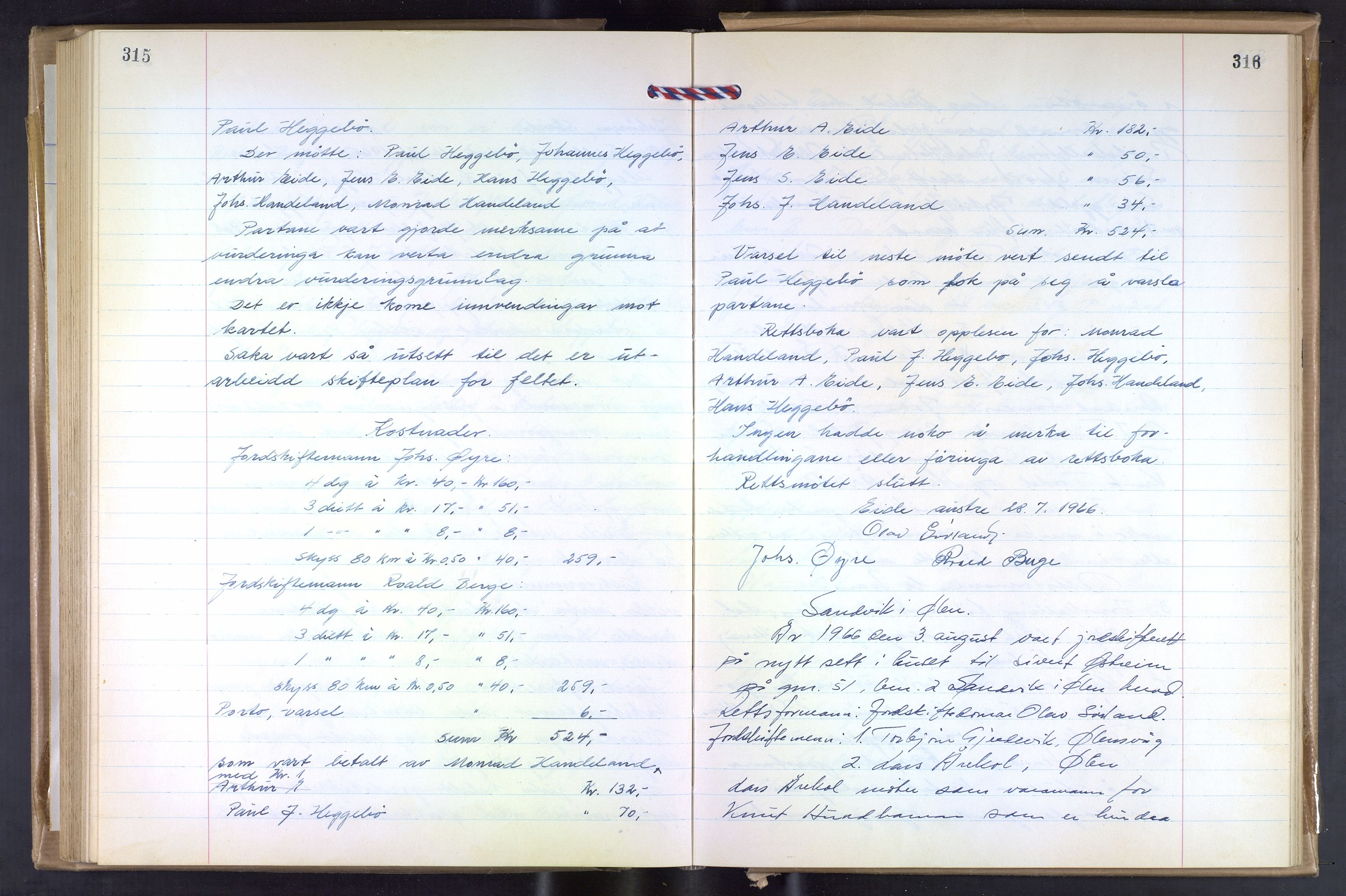 Hordaland jordskiftedøme - VII Indre Sunnhordland jordskiftedistrikt, AV/SAB-A-7401/A/Aa/L0031: Forhandlingsprotokoll, 1960-1967, p. 315-316