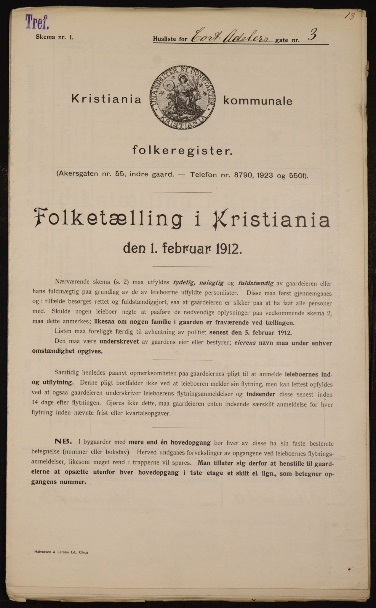 OBA, Municipal Census 1912 for Kristiania, 1912, p. 13516