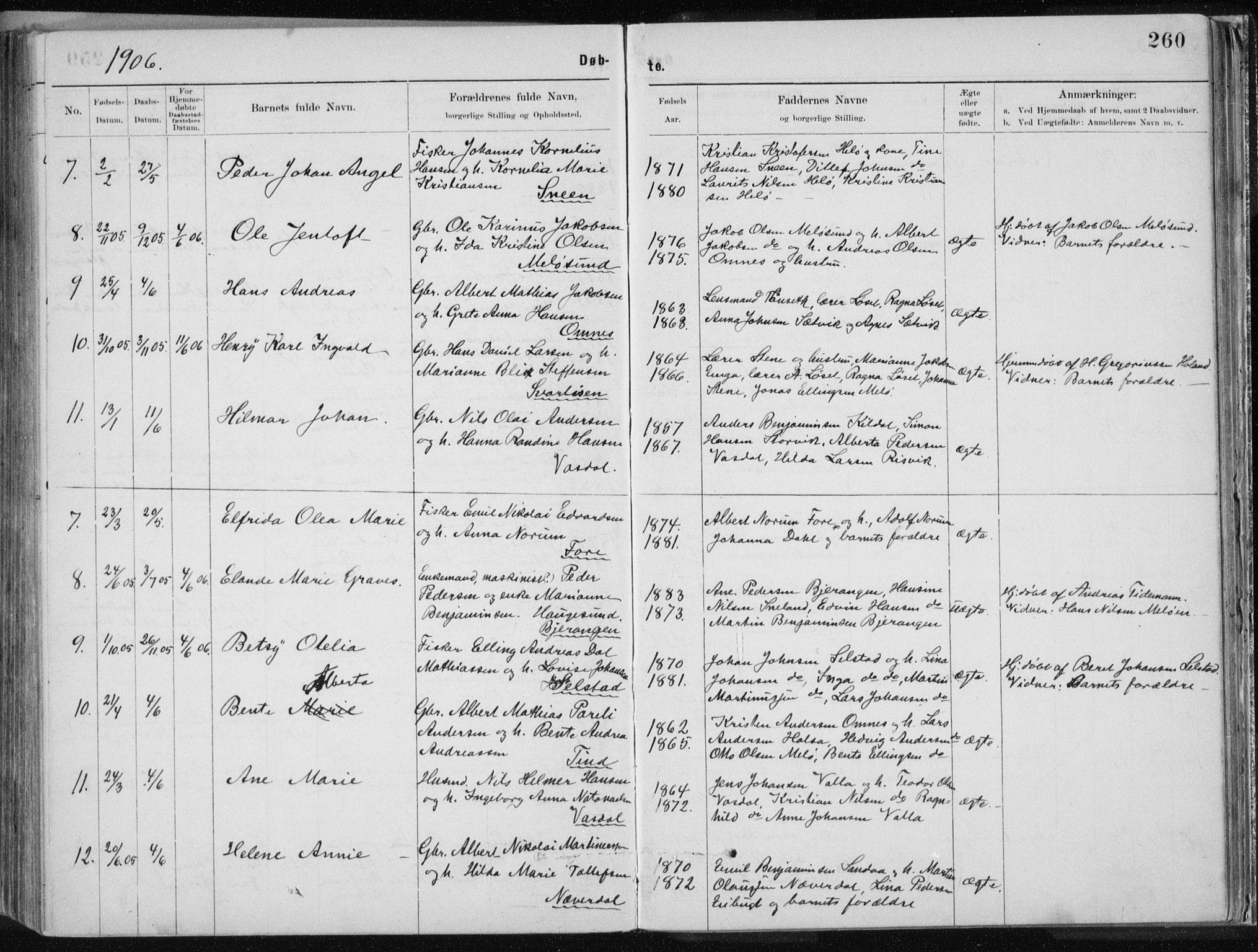 Ministerialprotokoller, klokkerbøker og fødselsregistre - Nordland, SAT/A-1459/843/L0636: Parish register (copy) no. 843C05, 1884-1909, p. 260