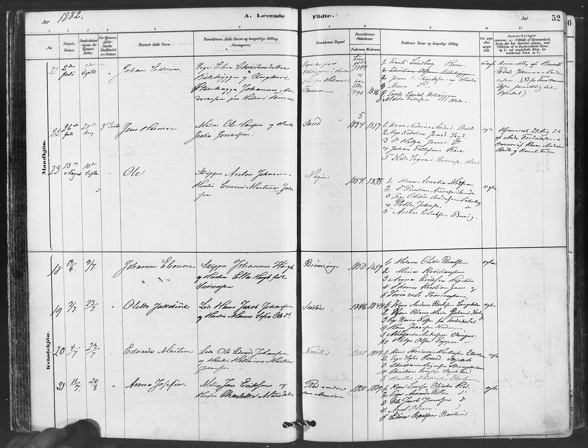 Hvaler prestekontor Kirkebøker, AV/SAO-A-2001/F/Fa/L0008: Parish register (official) no. I 8, 1878-1895, p. 52