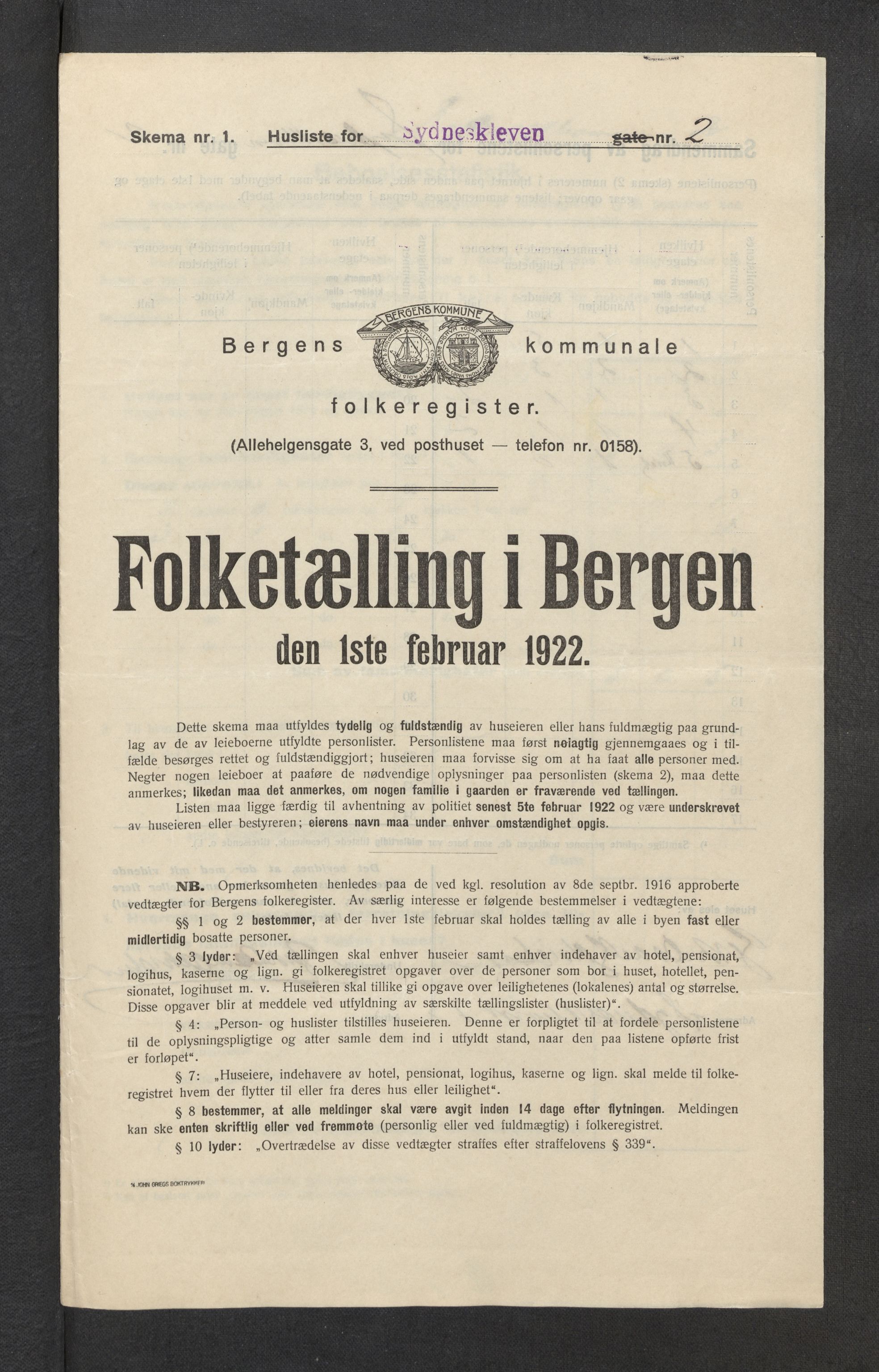 SAB, Municipal Census 1922 for Bergen, 1922, p. 42467