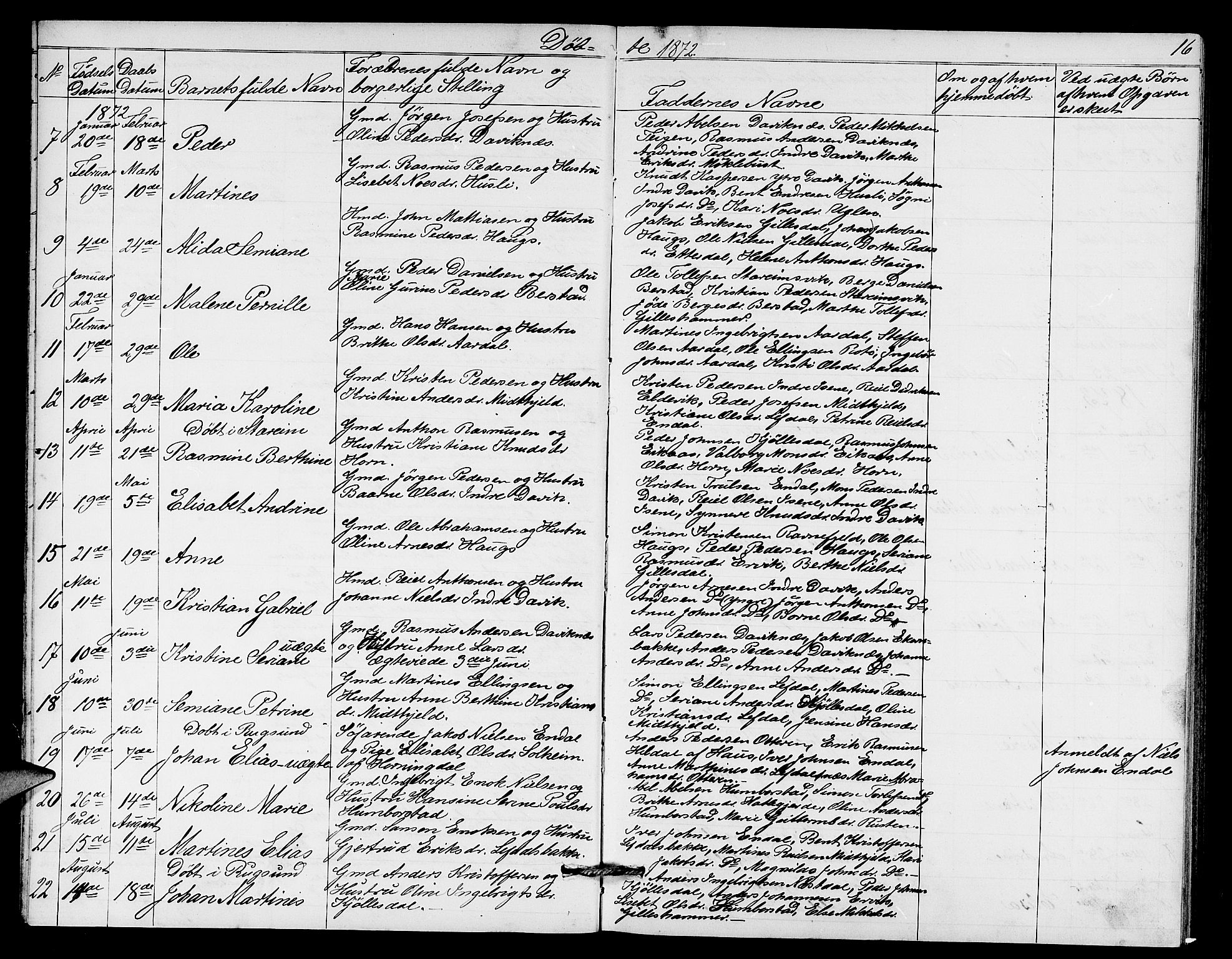 Davik sokneprestembete, AV/SAB-A-79701/H/Hab/Haba/L0001: Parish register (copy) no. A 1, 1866-1889, p. 16