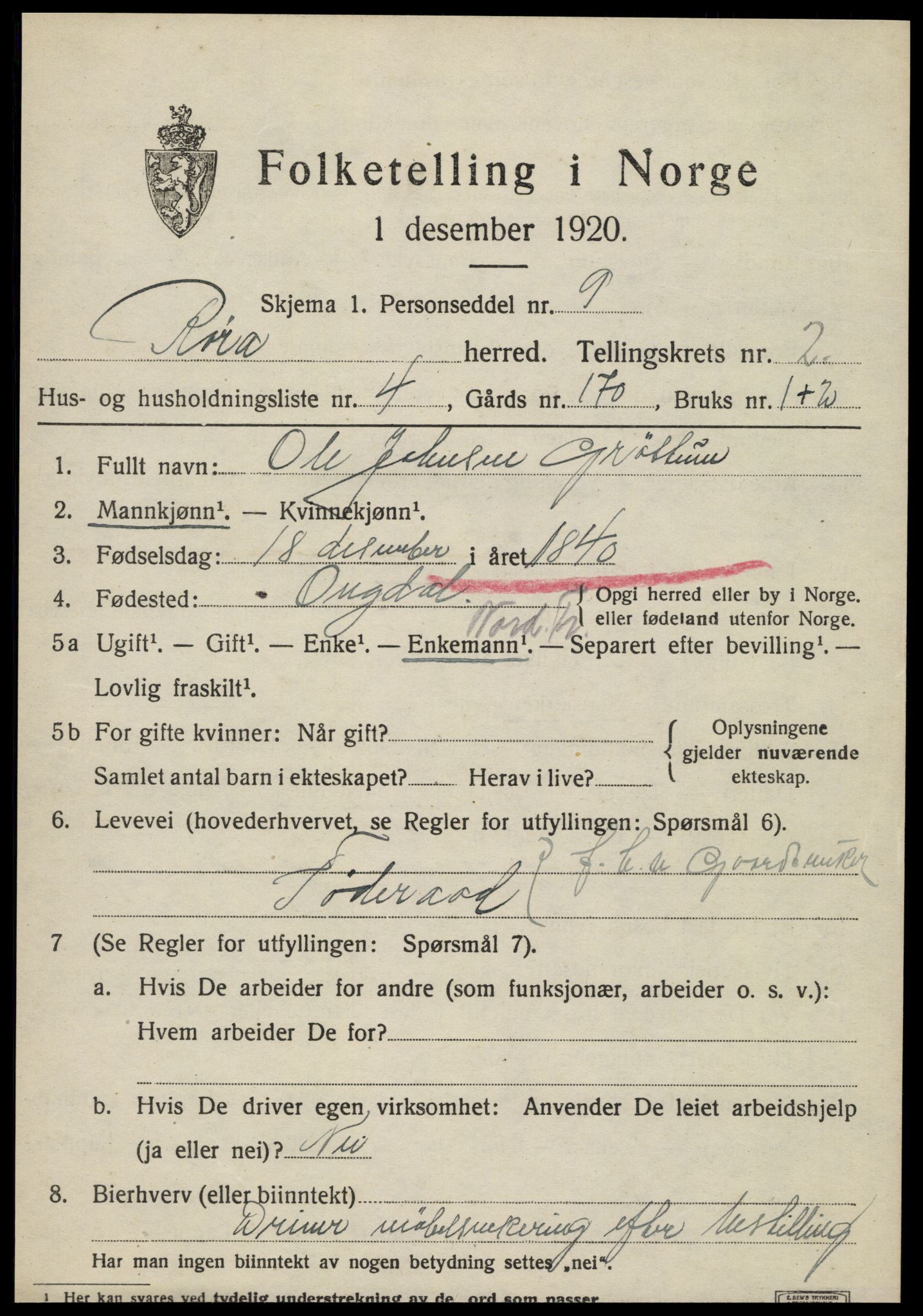 SAT, 1920 census for Røra, 1920, p. 1555