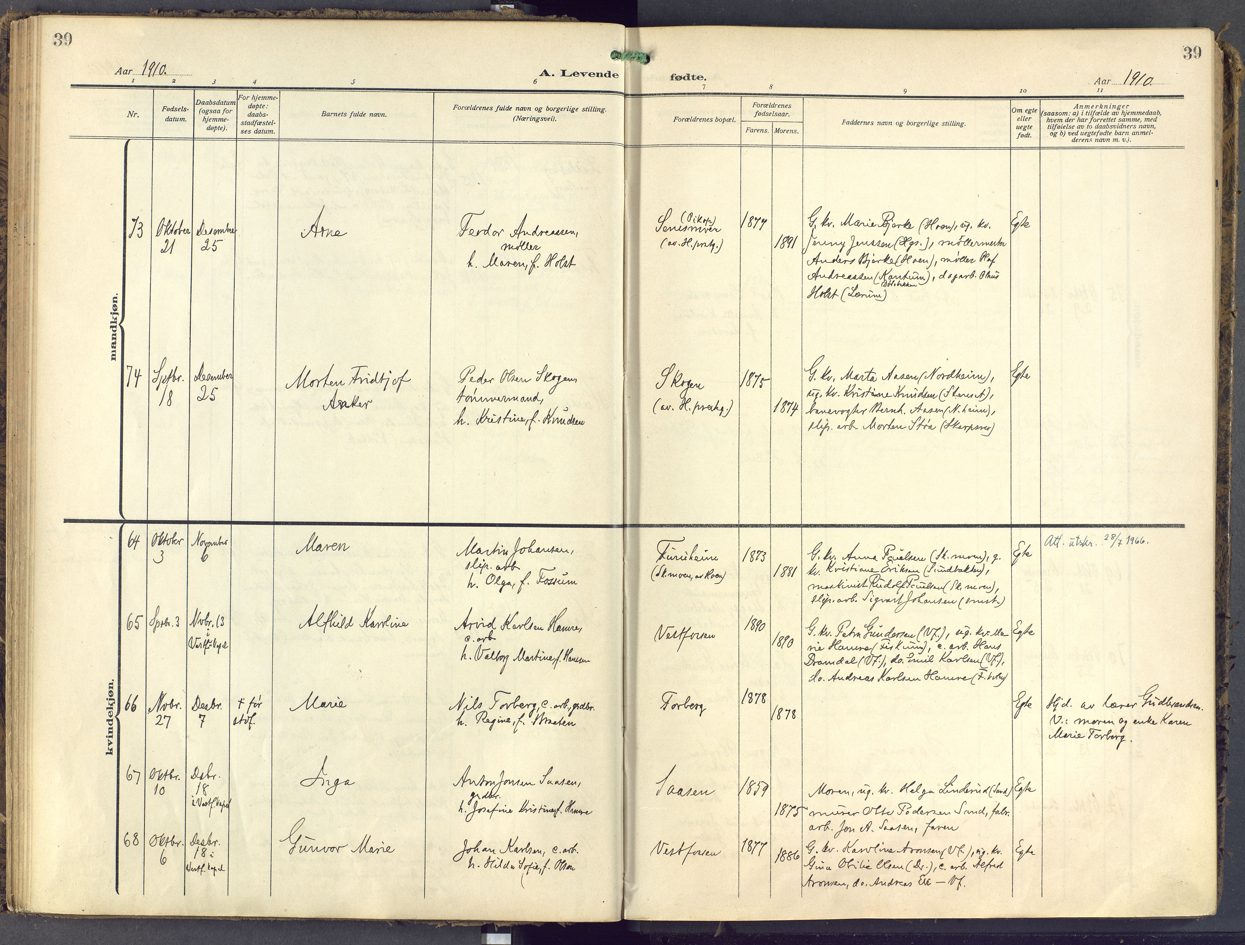 Eiker kirkebøker, AV/SAKO-A-4/F/Fb/L0009: Parish register (official) no. II 9, 1908-1923, p. 39