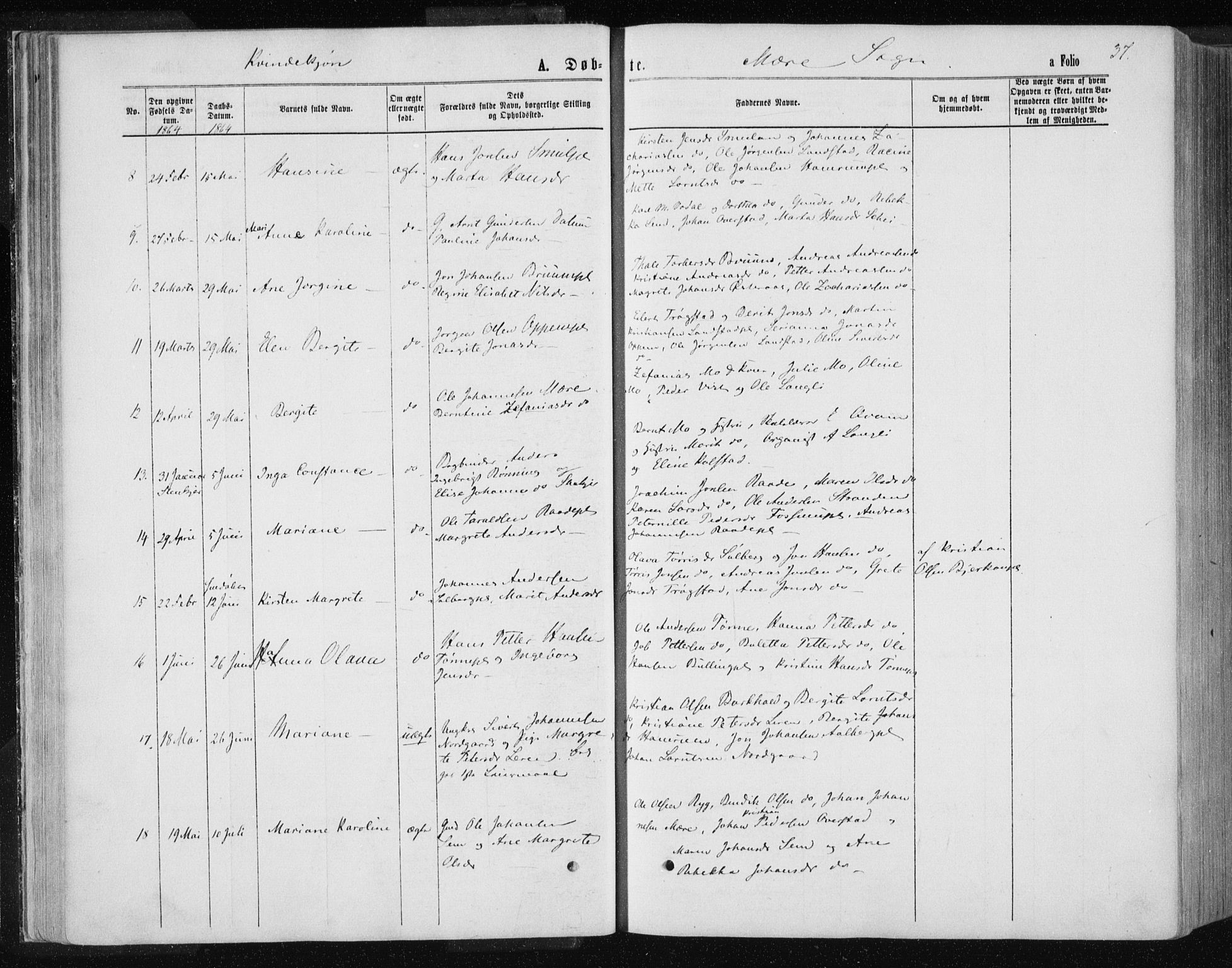 Ministerialprotokoller, klokkerbøker og fødselsregistre - Nord-Trøndelag, AV/SAT-A-1458/735/L0345: Parish register (official) no. 735A08 /1, 1863-1872, p. 37