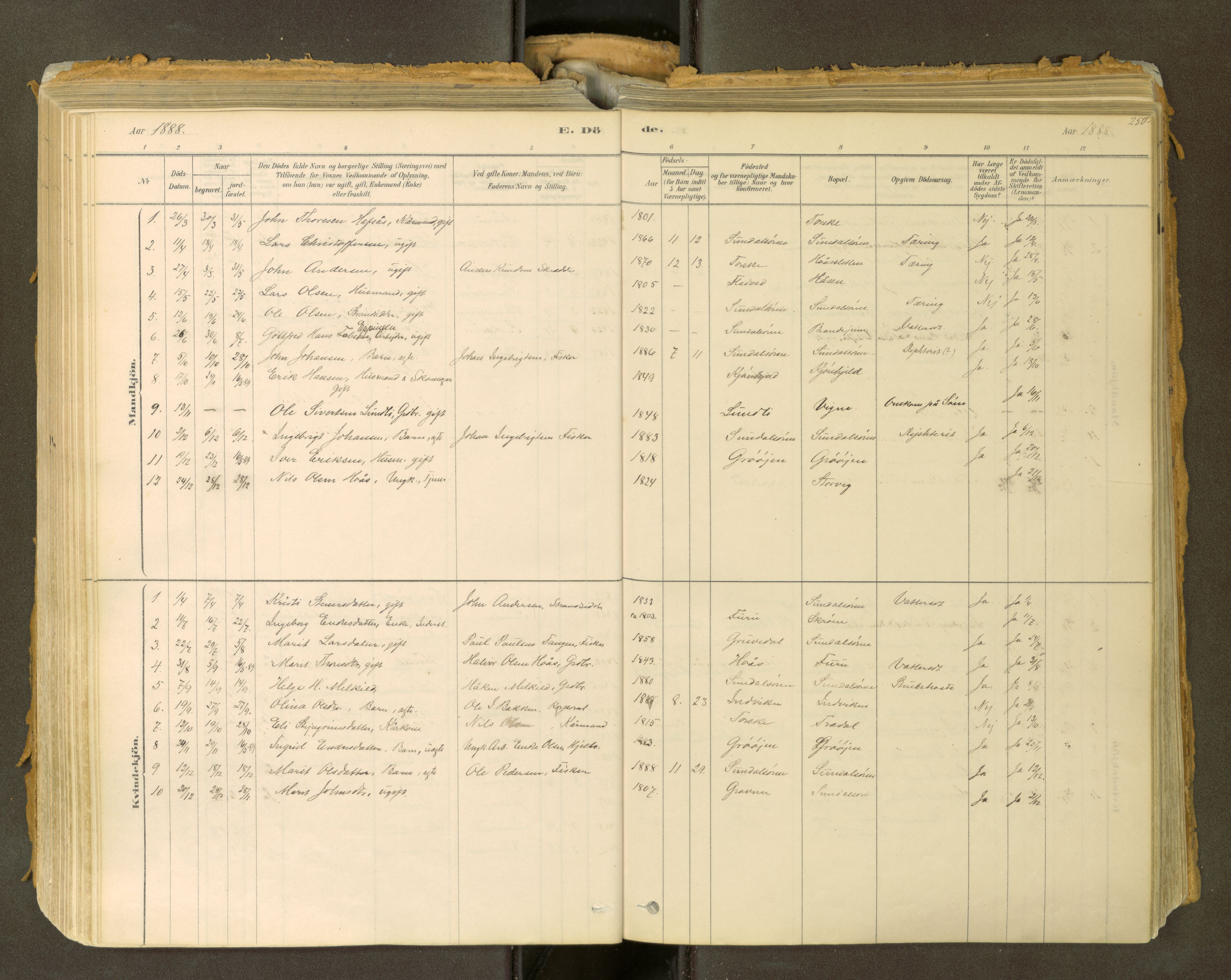 Sunndal sokneprestkontor, SAT/A-1085/1/I/I1/I1a: Parish register (official) no. 2, 1877-1914, p. 250