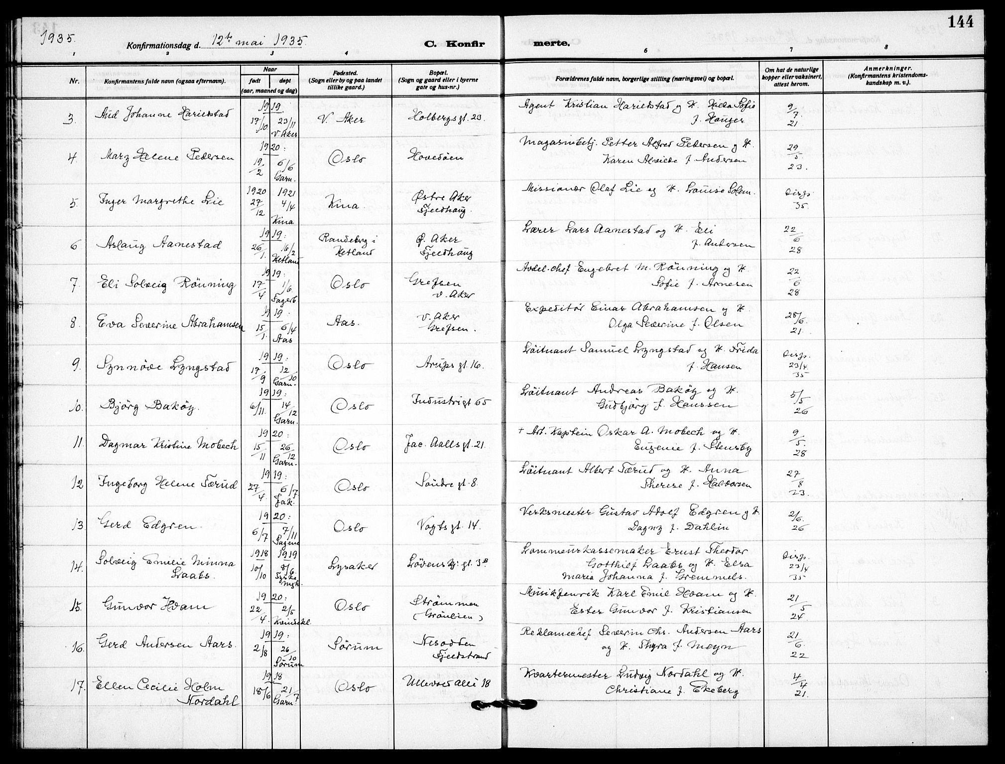 Garnisonsmenigheten Kirkebøker, AV/SAO-A-10846/F/Fa/L0017: Parish register (official) no. 17, 1926-1937, p. 144