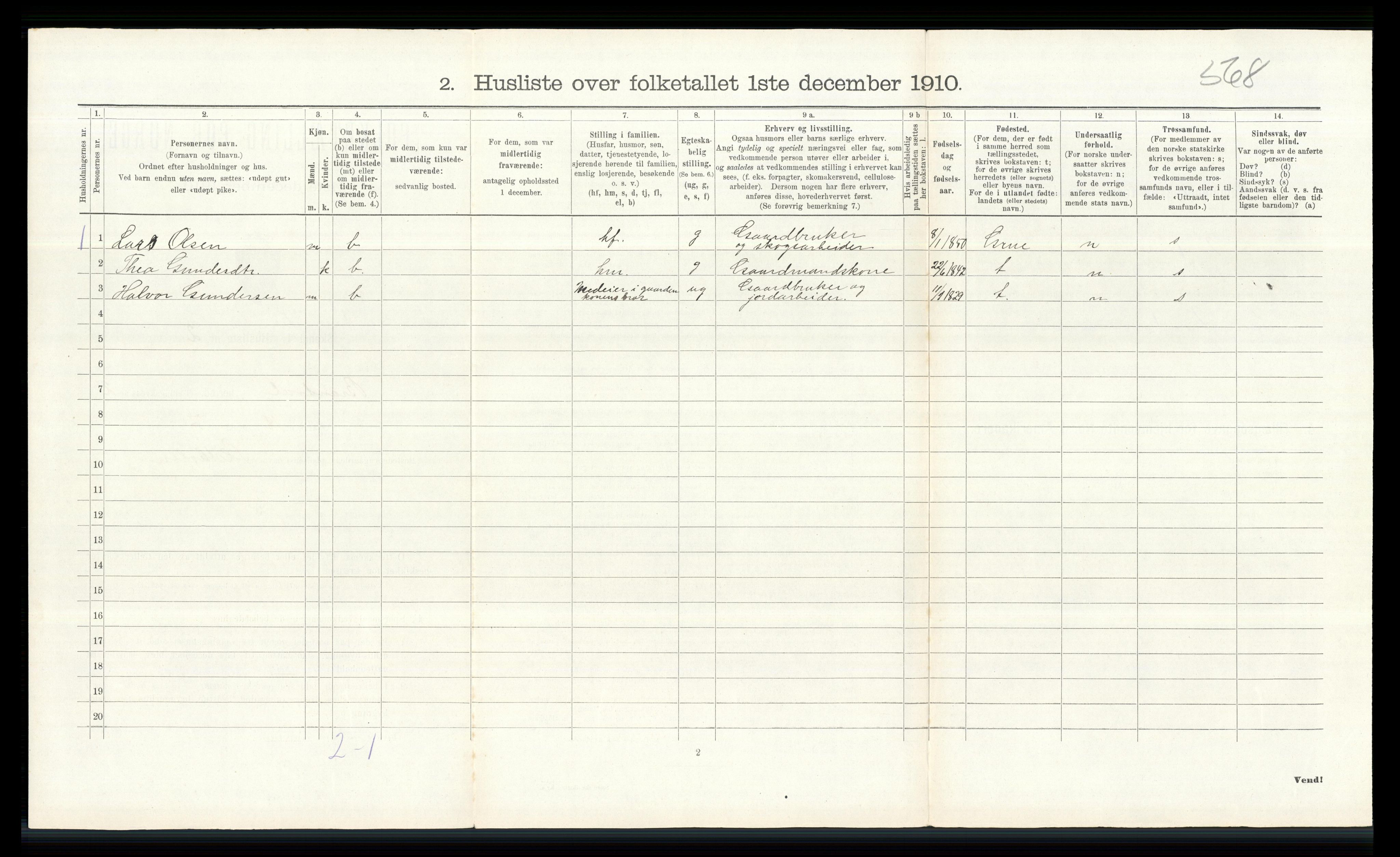 RA, 1910 census for Brandval, 1910, p. 254