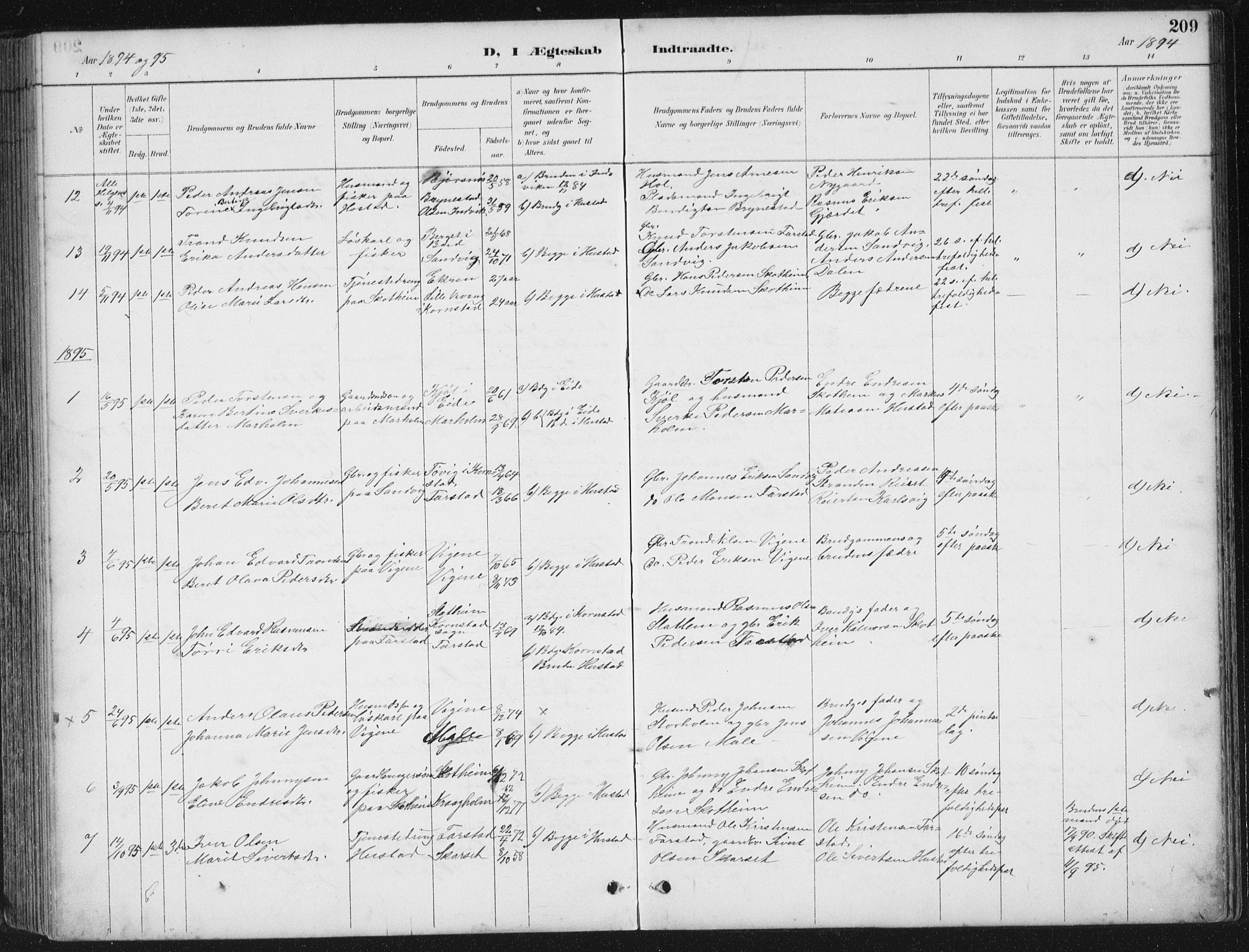 Ministerialprotokoller, klokkerbøker og fødselsregistre - Møre og Romsdal, AV/SAT-A-1454/567/L0783: Parish register (copy) no. 567C03, 1887-1903, p. 209