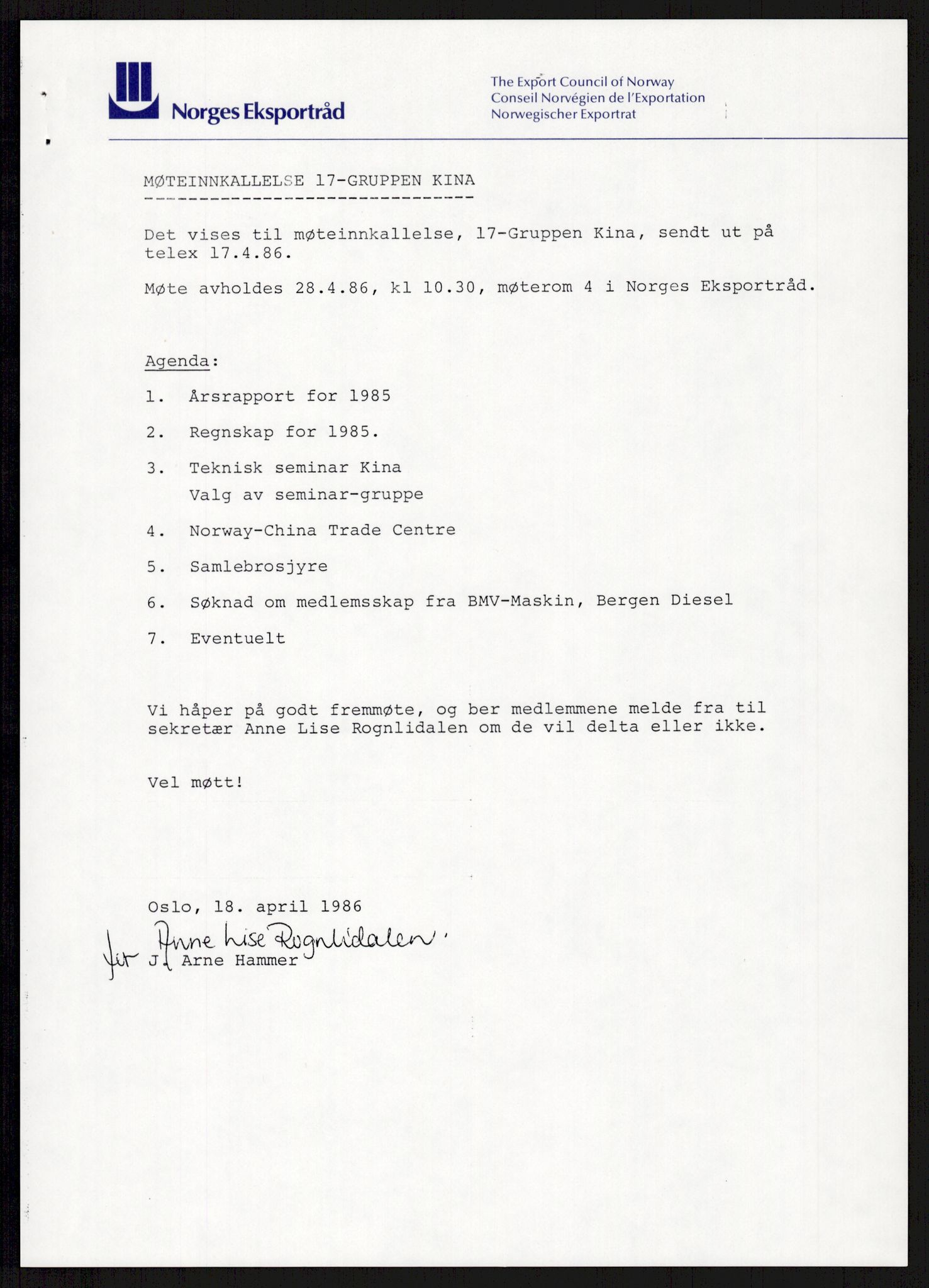 "17-Gruppen Kina", AV/RA-PA-1688/A/L0001: Møtereferater, 1979-1986, p. 291