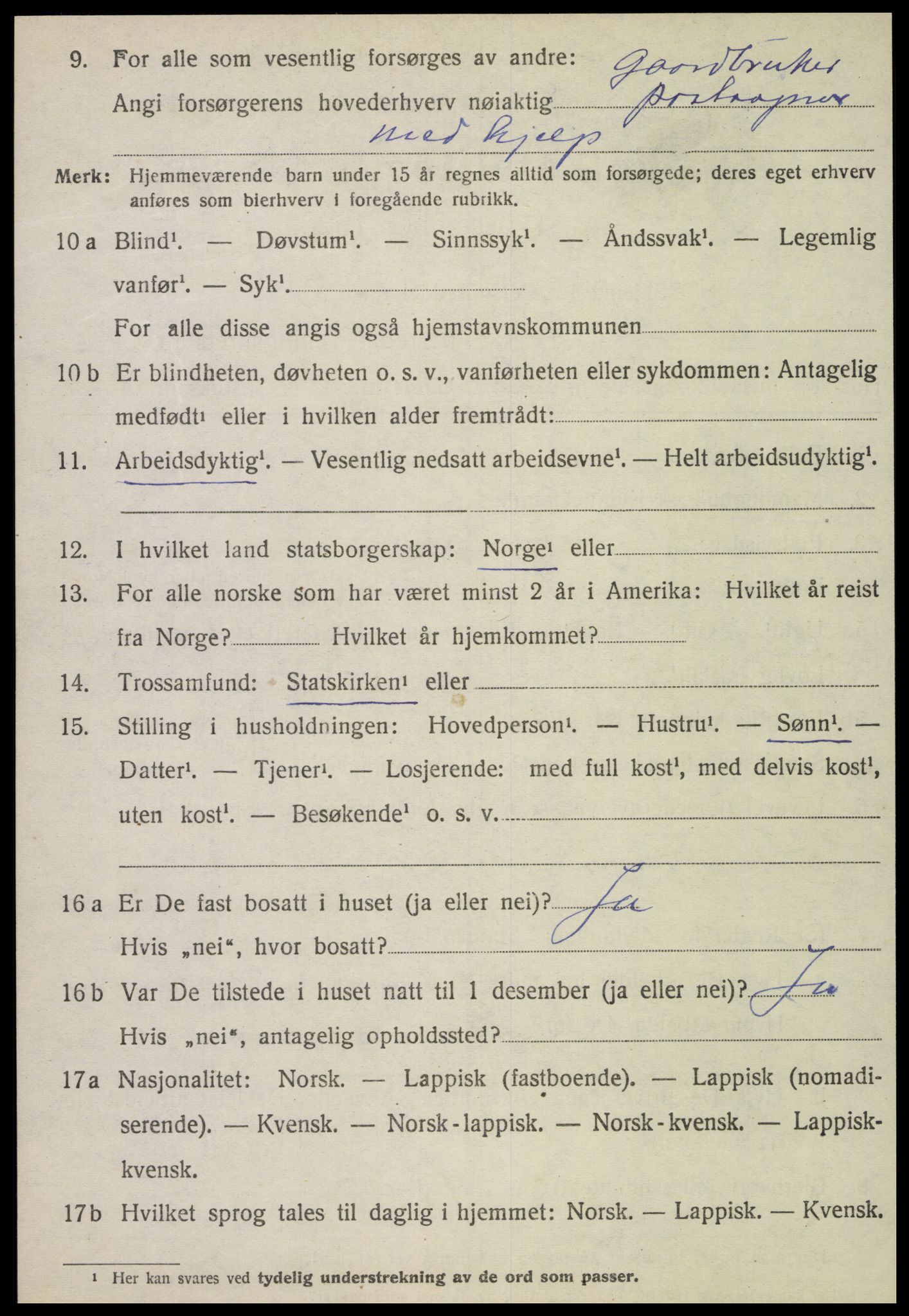 SAT, 1920 census for Flatanger, 1920, p. 4157