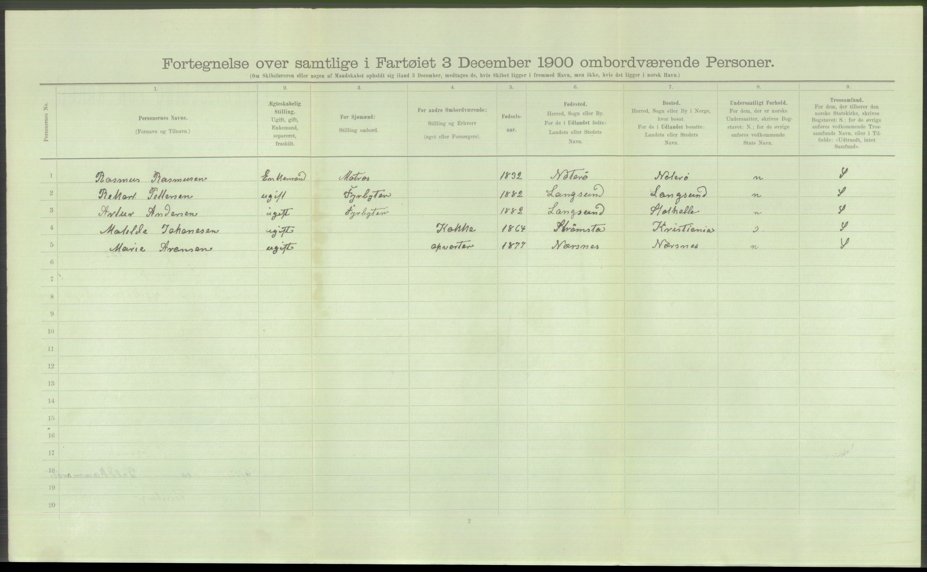 RA, 1900 Census - ship lists from ships in Norwegian harbours, harbours abroad and at sea, 1900, p. 476