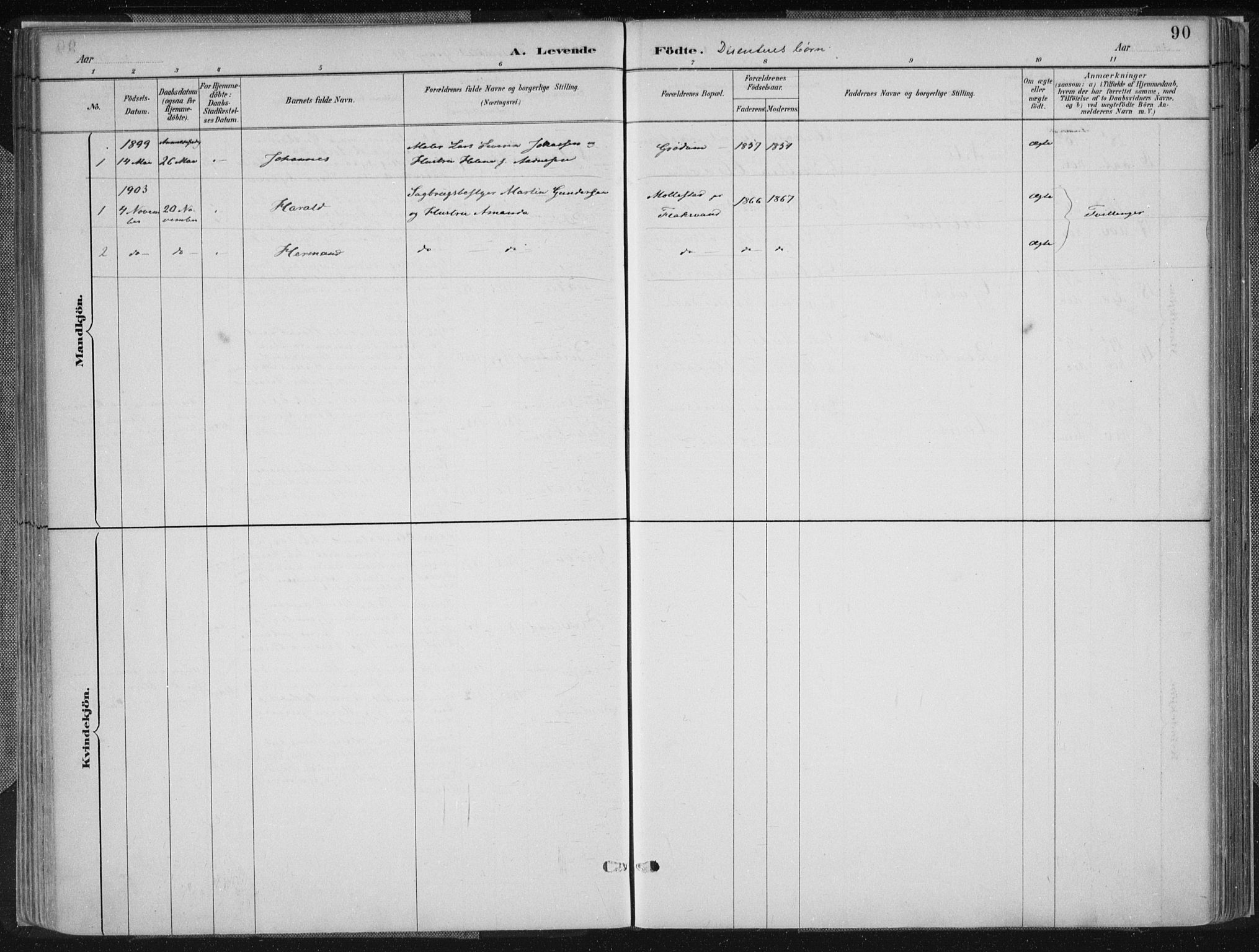 Birkenes sokneprestkontor, SAK/1111-0004/F/Fa/L0005: Parish register (official) no. A 5, 1887-1907, p. 90