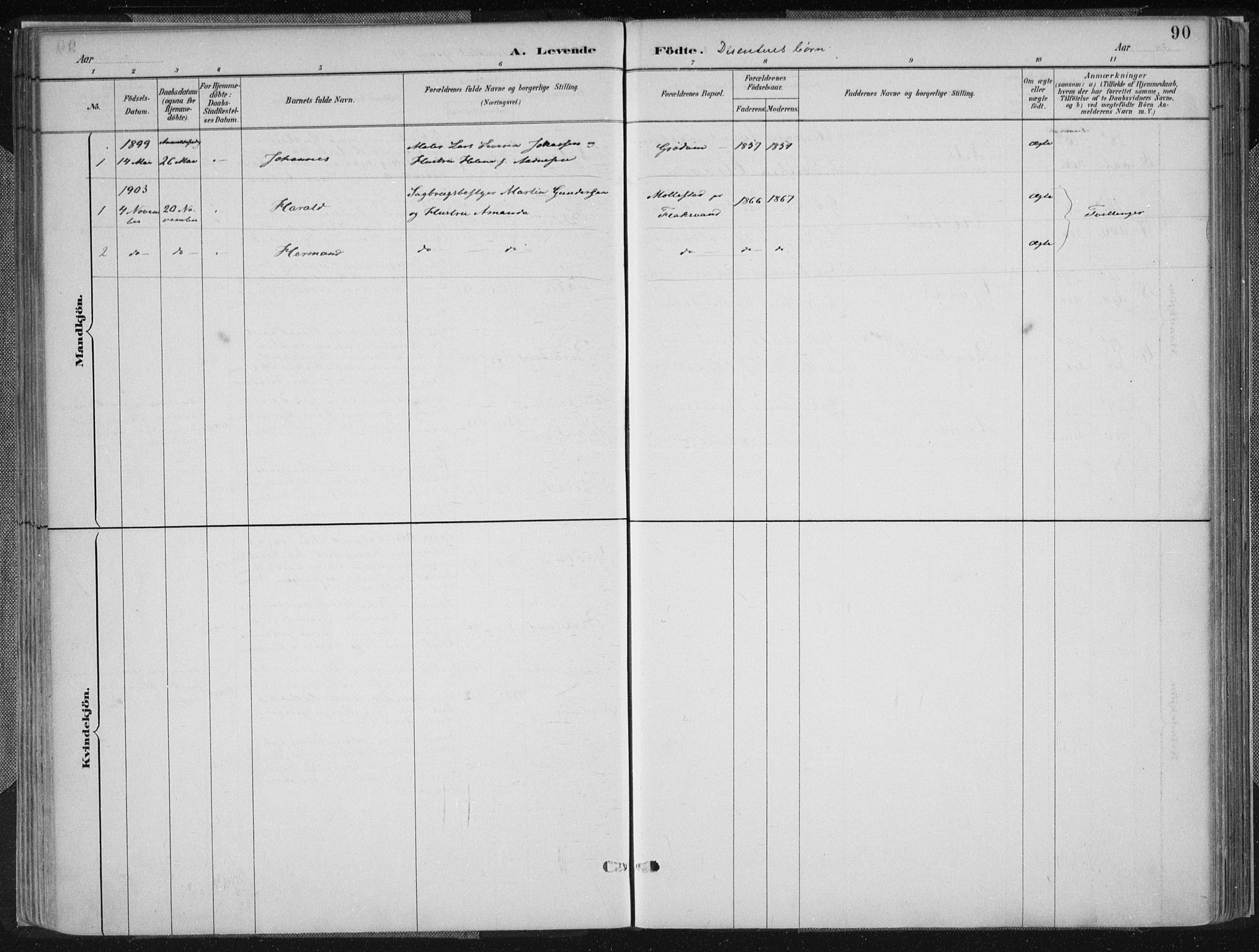 Birkenes sokneprestkontor, AV/SAK-1111-0004/F/Fa/L0005: Parish register (official) no. A 5, 1887-1907, p. 90