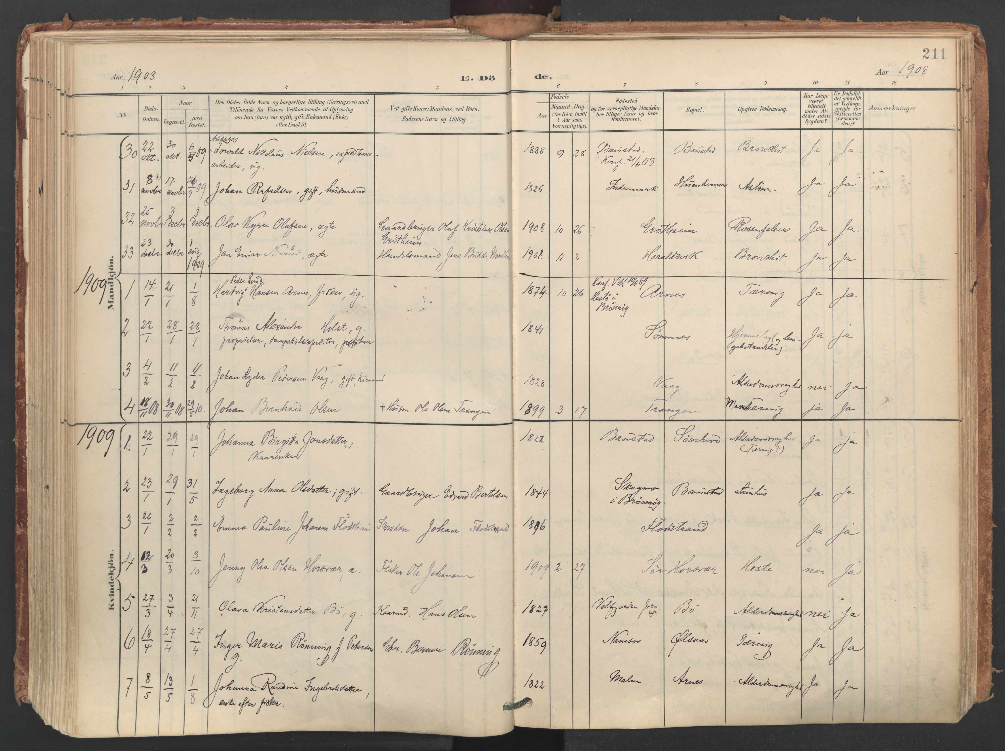 Ministerialprotokoller, klokkerbøker og fødselsregistre - Nordland, SAT/A-1459/812/L0180: Parish register (official) no. 812A09, 1901-1915, p. 211