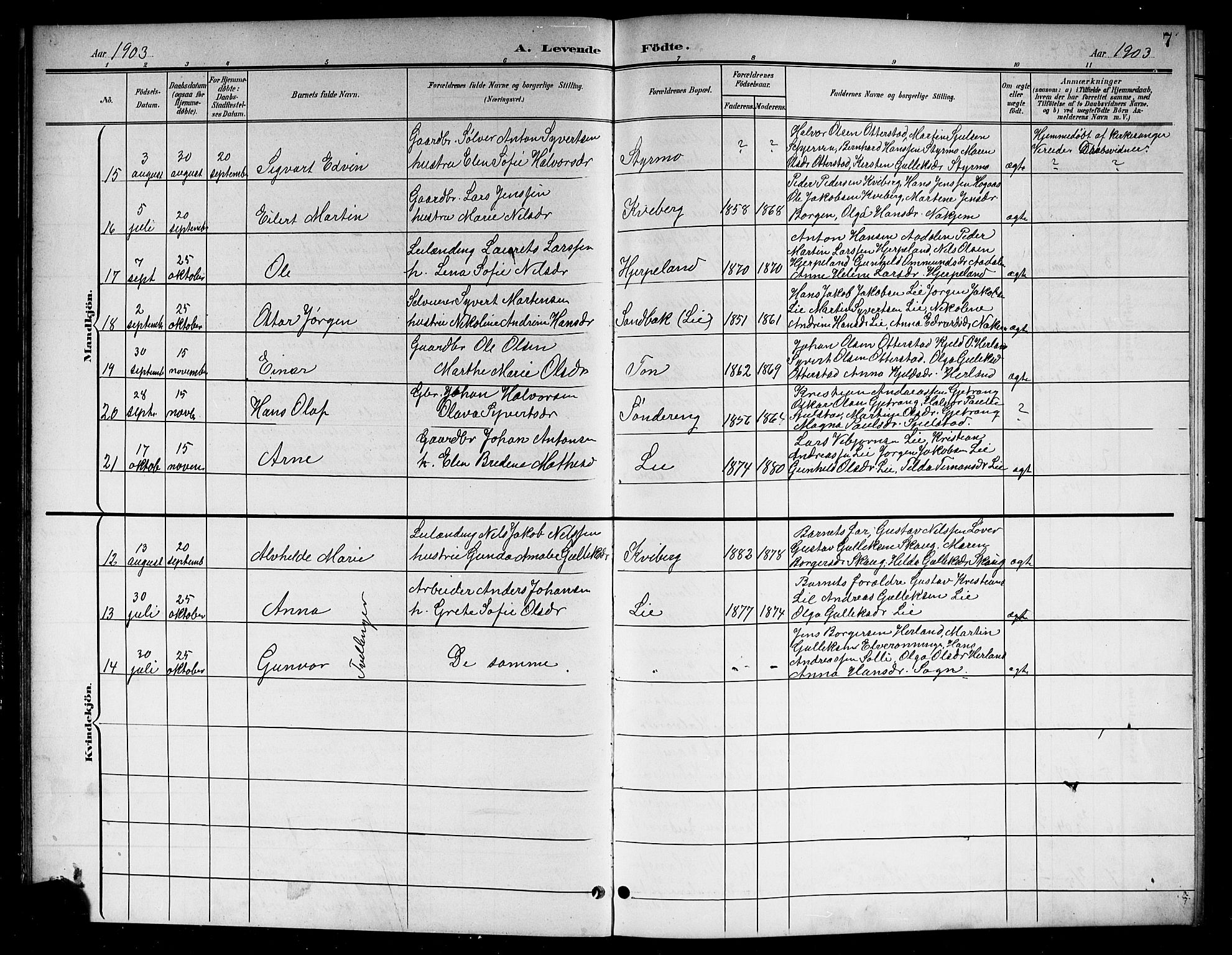 Lardal kirkebøker, SAKO/A-350/G/Ga/L0002: Parish register (copy) no. I 2, 1901-1916, p. 7