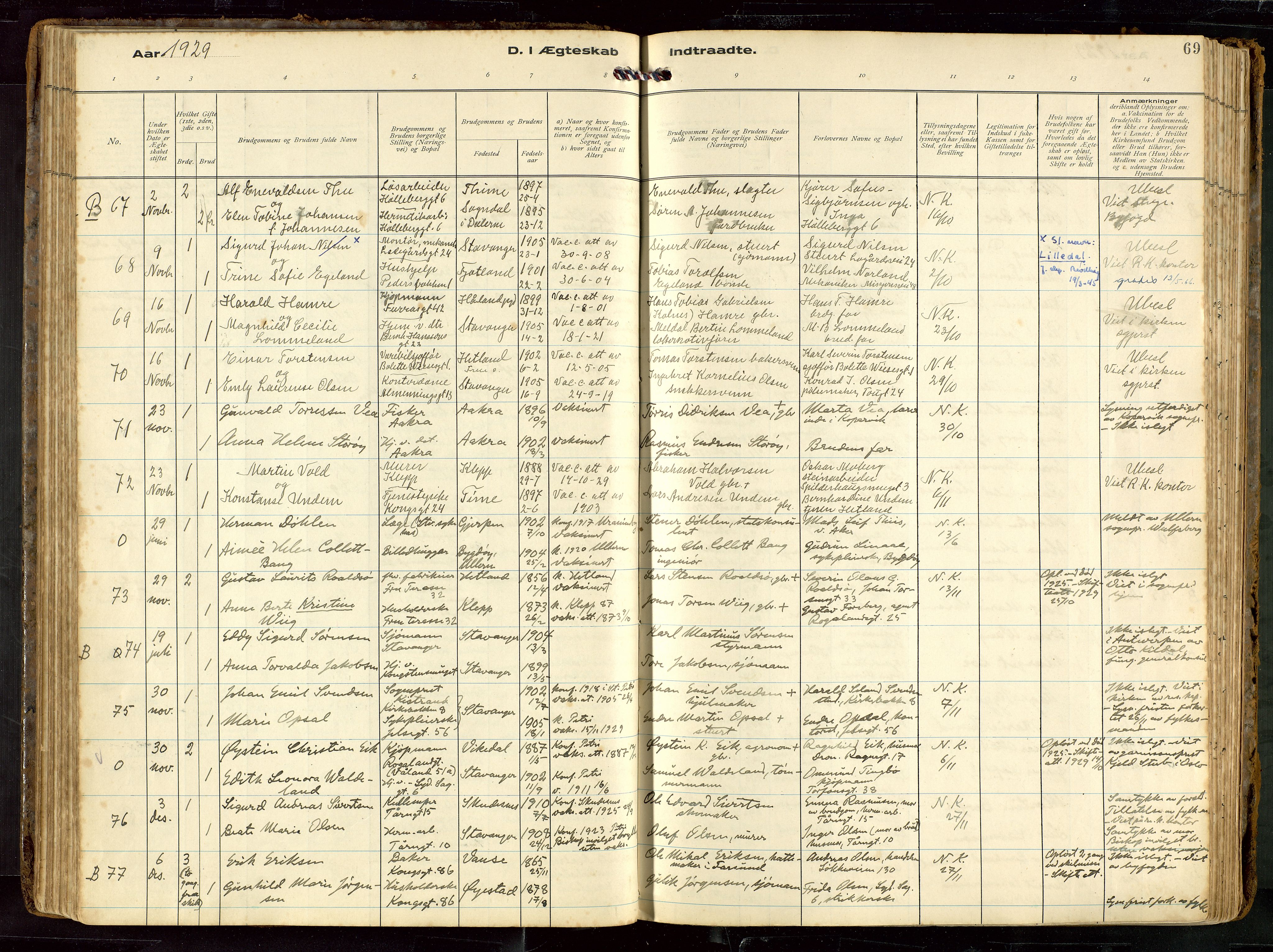 St. Petri sokneprestkontor, AV/SAST-A-101813/002/D/L0002: Parish register (official) no. A 27, 1921-1942, p. 69