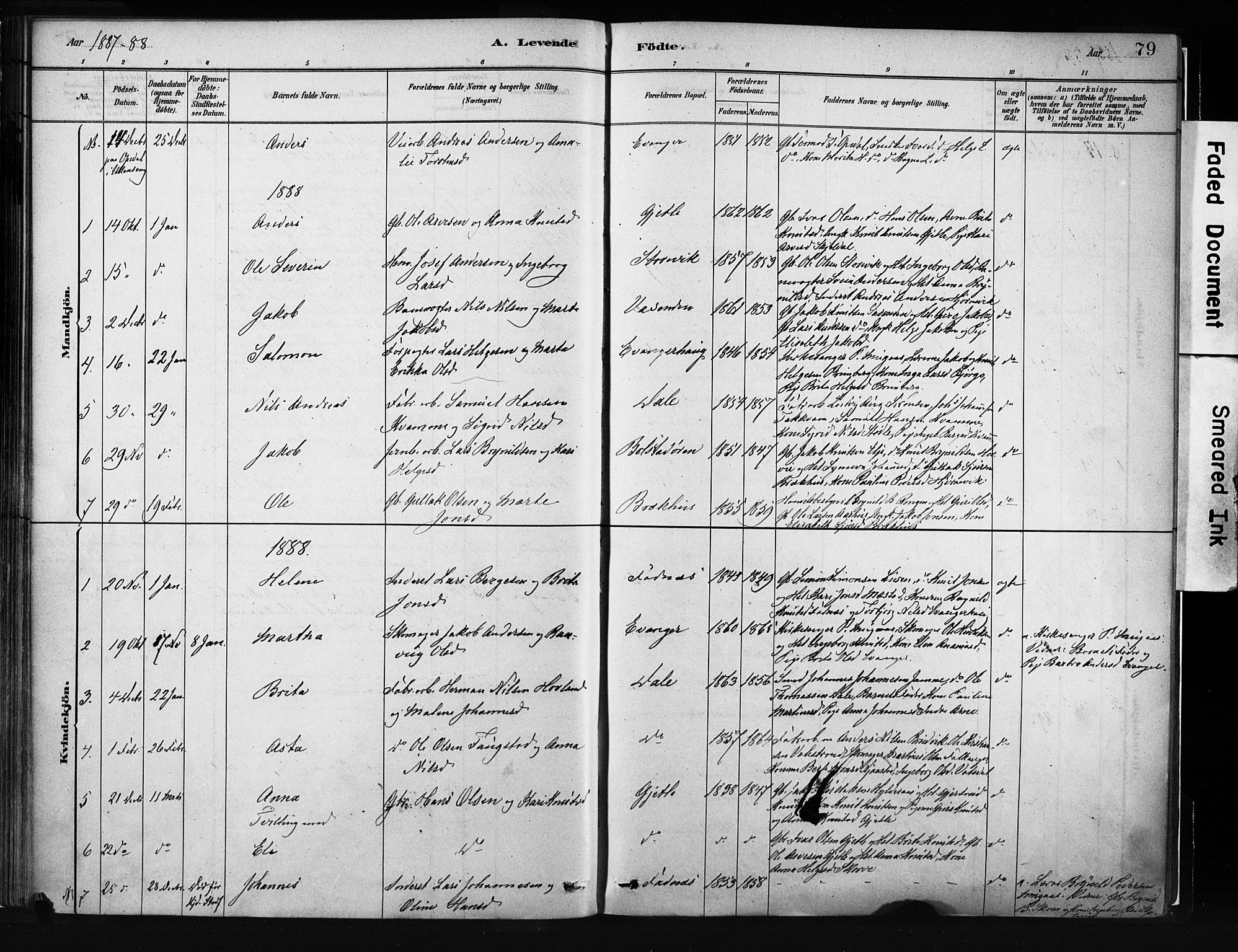 Evanger sokneprestembete, SAB/A-99924: Parish register (official) no. A 1, 1877-1899, p. 79