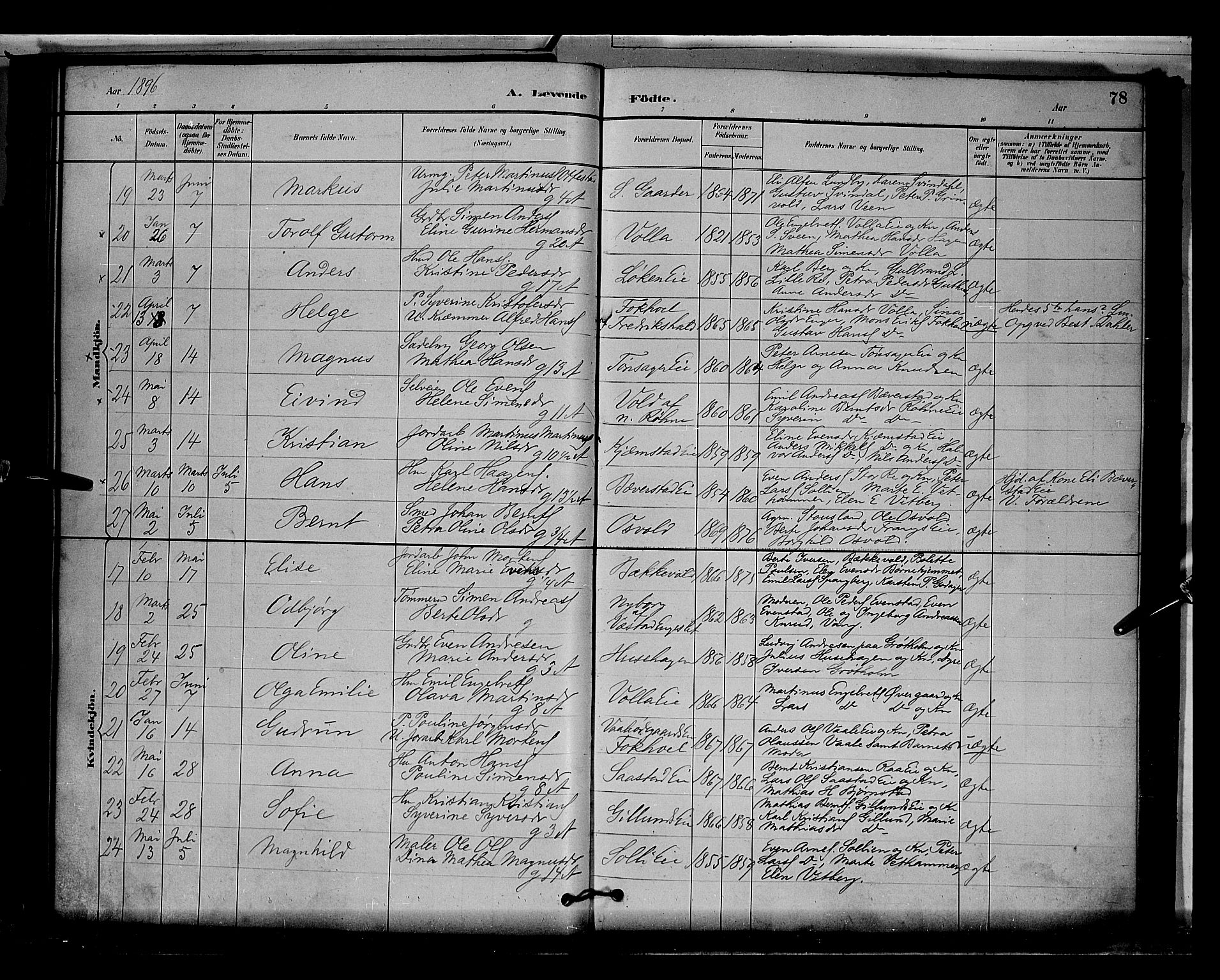 Stange prestekontor, AV/SAH-PREST-002/L/L0009: Parish register (copy) no. 9, 1883-1899, p. 78