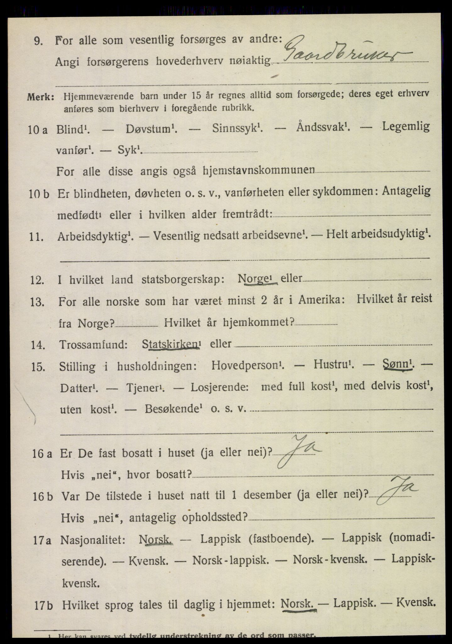 SAT, 1920 census for Fauske, 1920, p. 12921