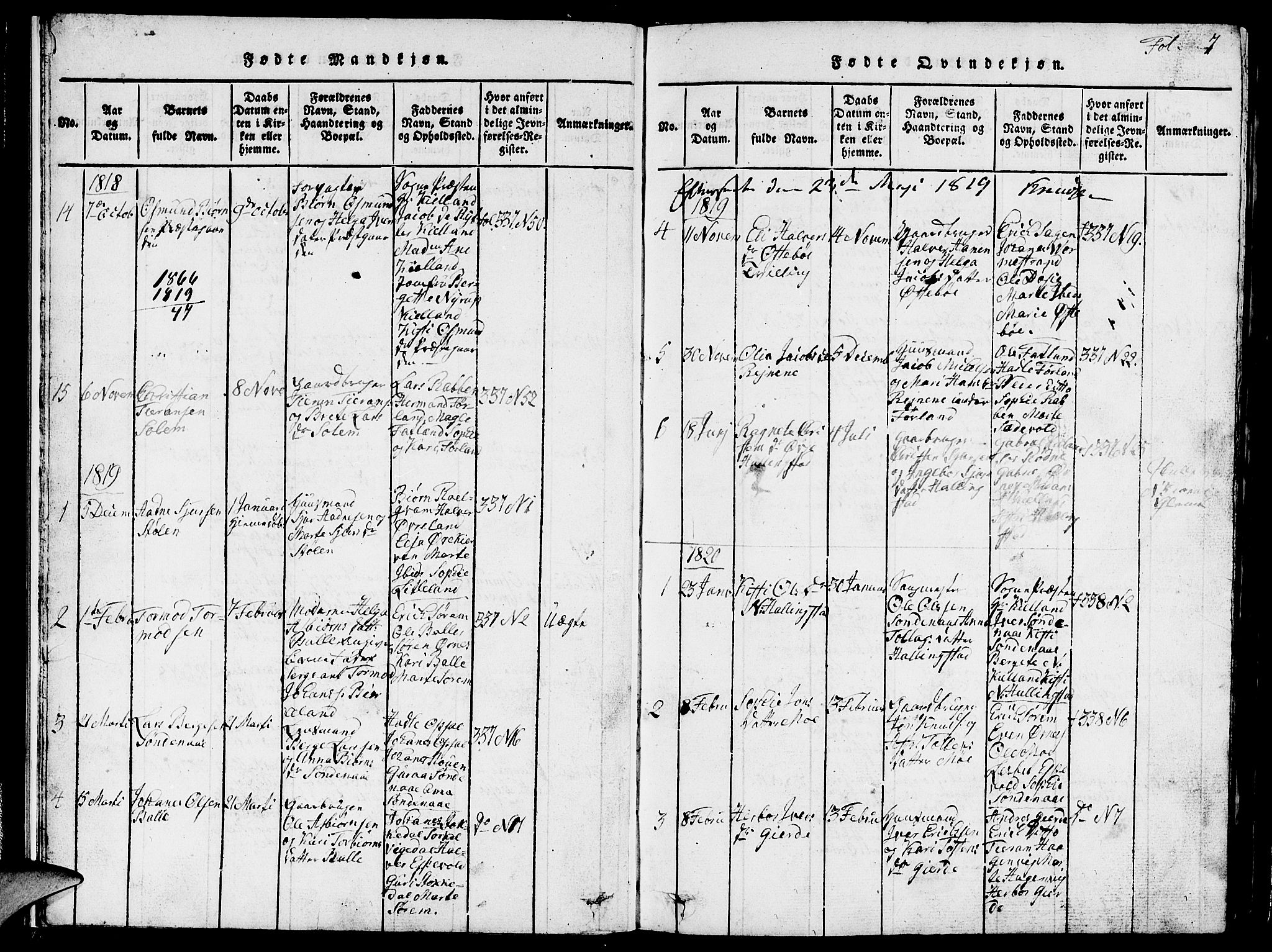 Vikedal sokneprestkontor, AV/SAST-A-101840/01/V: Parish register (copy) no. B 1, 1816-1853, p. 7