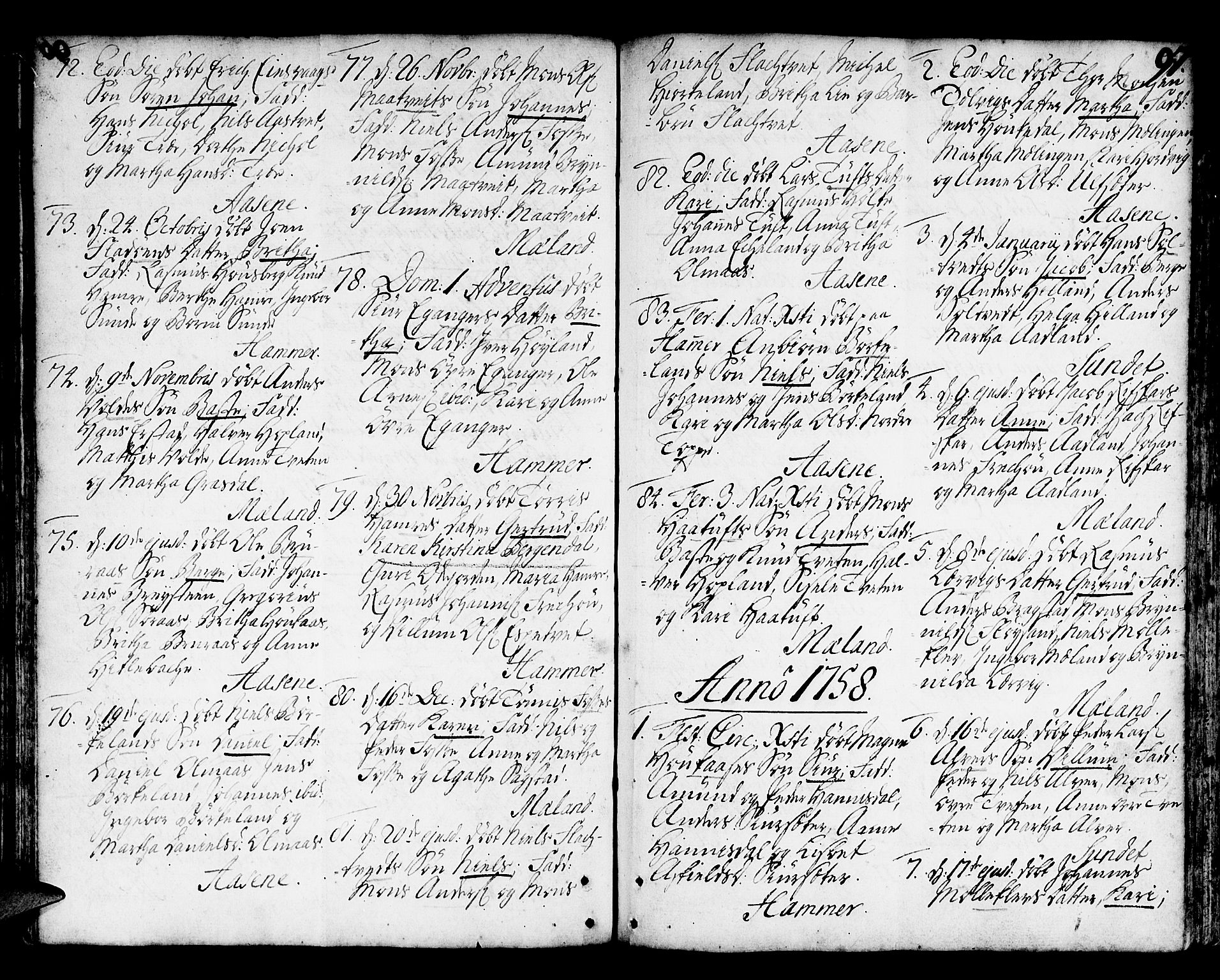 Hamre sokneprestembete, SAB/A-75501/H/Ha/Haa/Haaa/L0006: Parish register (official) no. A 6, 1750-1761, p. 97