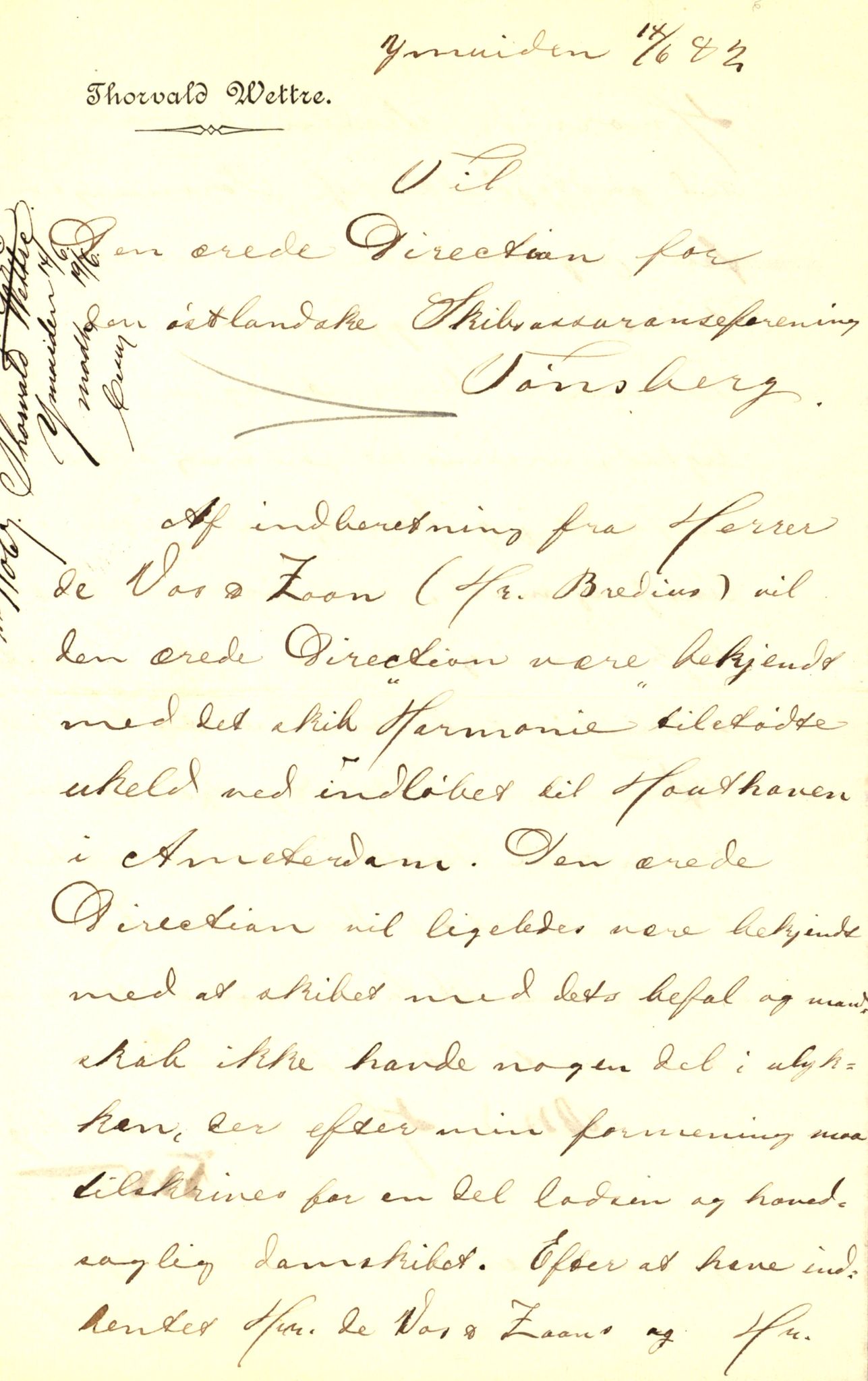 Pa 63 - Østlandske skibsassuranceforening, VEMU/A-1079/G/Ga/L0015/0005: Havaridokumenter / Harmoni, Henrik Wergeland, Mjølner, Lindesnæs, 1882, p. 6