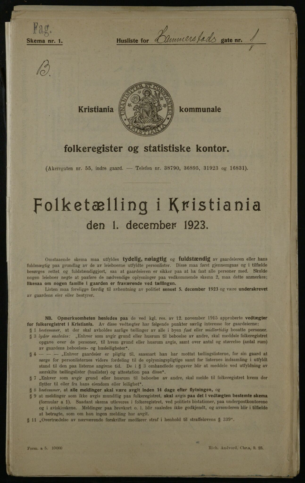 OBA, Municipal Census 1923 for Kristiania, 1923, p. 38644