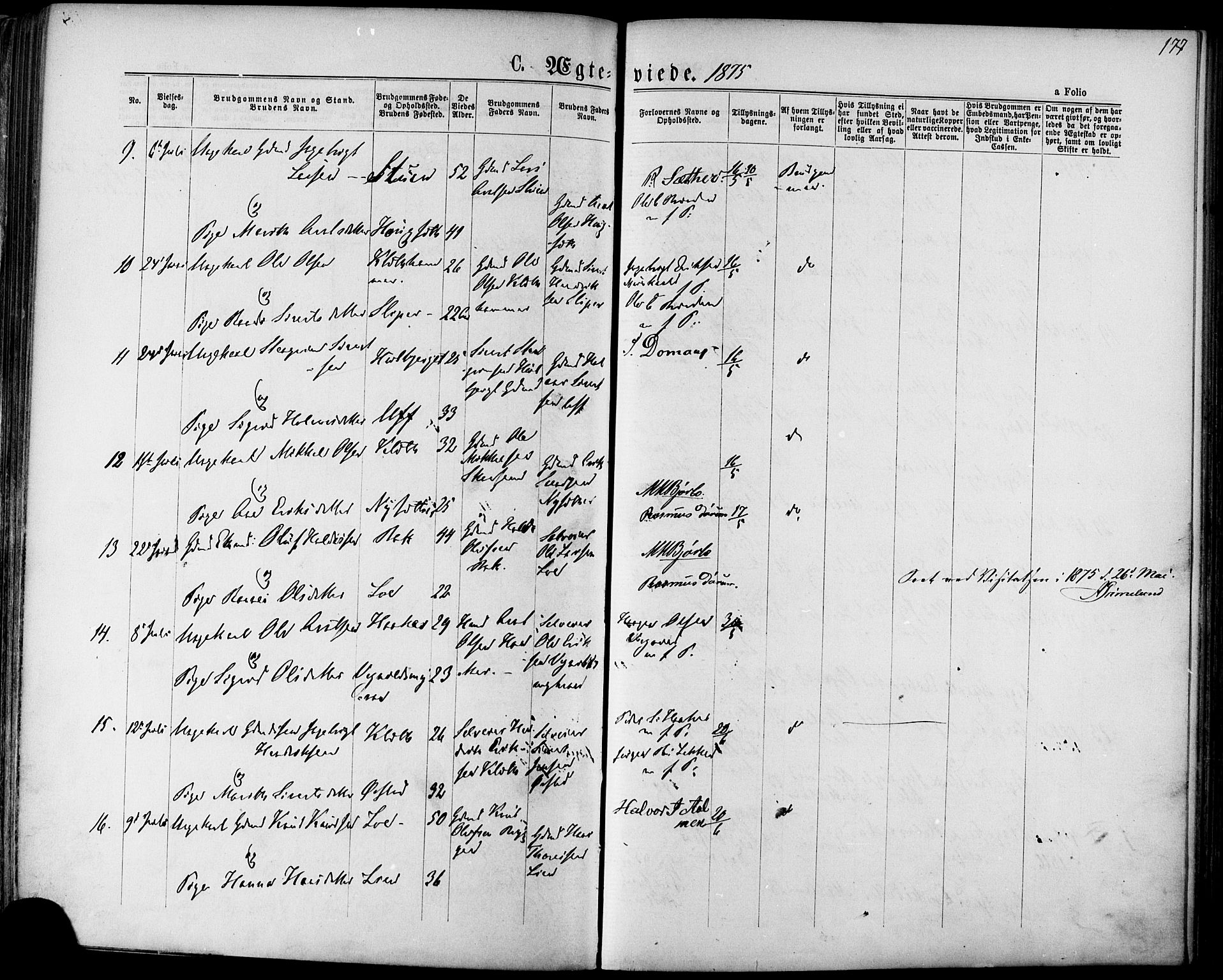 Ministerialprotokoller, klokkerbøker og fødselsregistre - Sør-Trøndelag, SAT/A-1456/678/L0900: Parish register (official) no. 678A09, 1872-1881, p. 177
